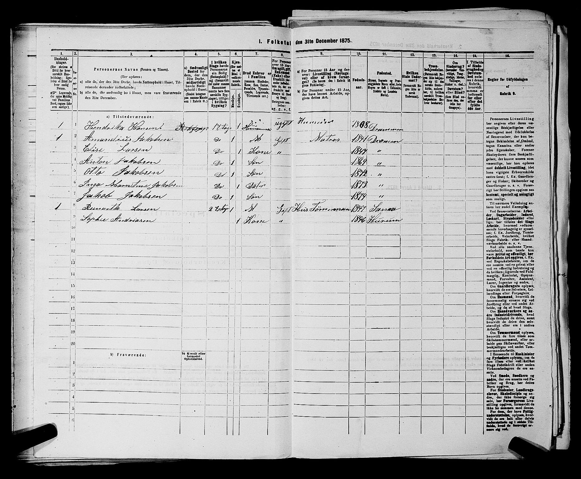 SAKO, 1875 census for 0602 Drammen, 1875, p. 1704