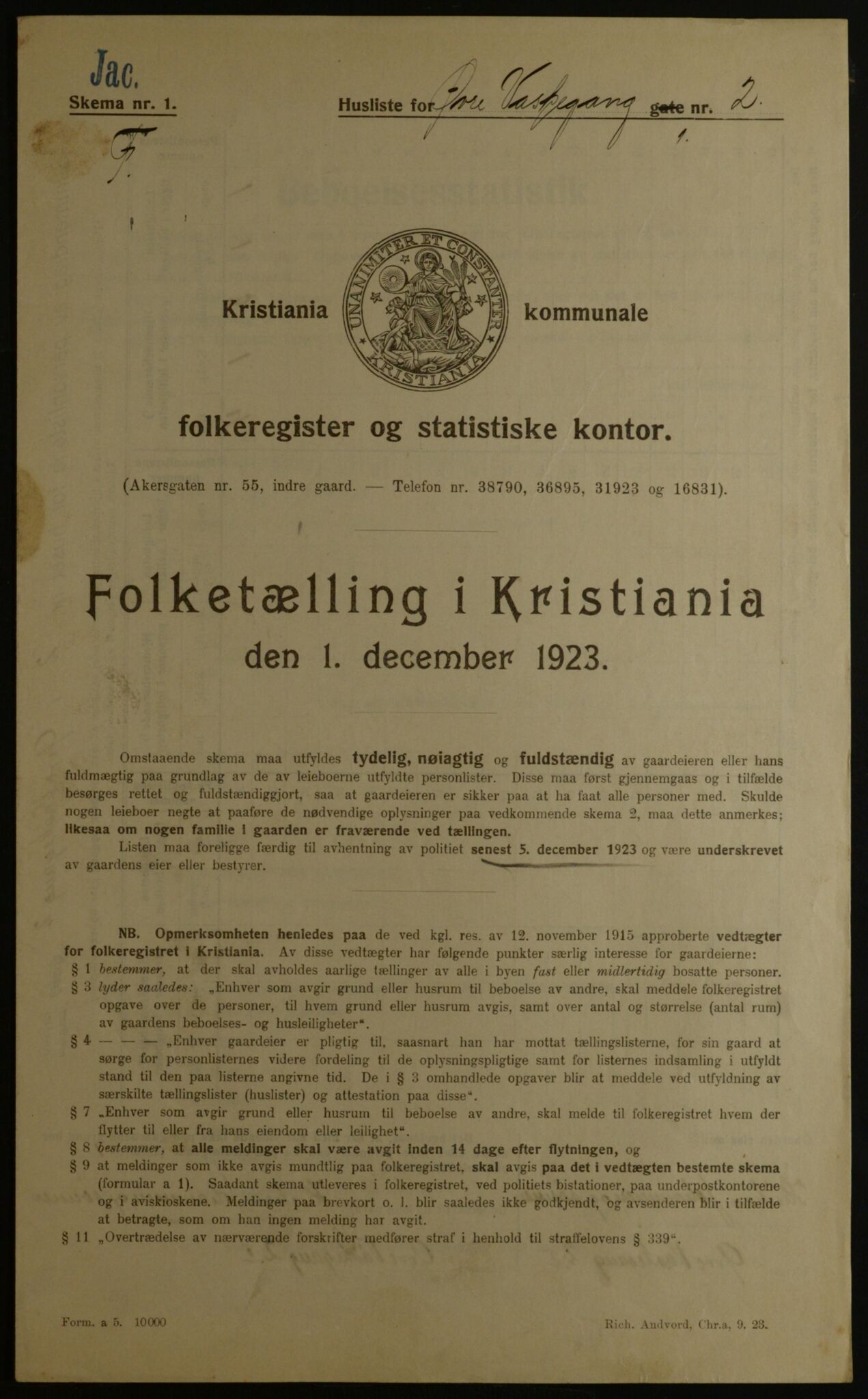 OBA, Municipal Census 1923 for Kristiania, 1923, p. 143248