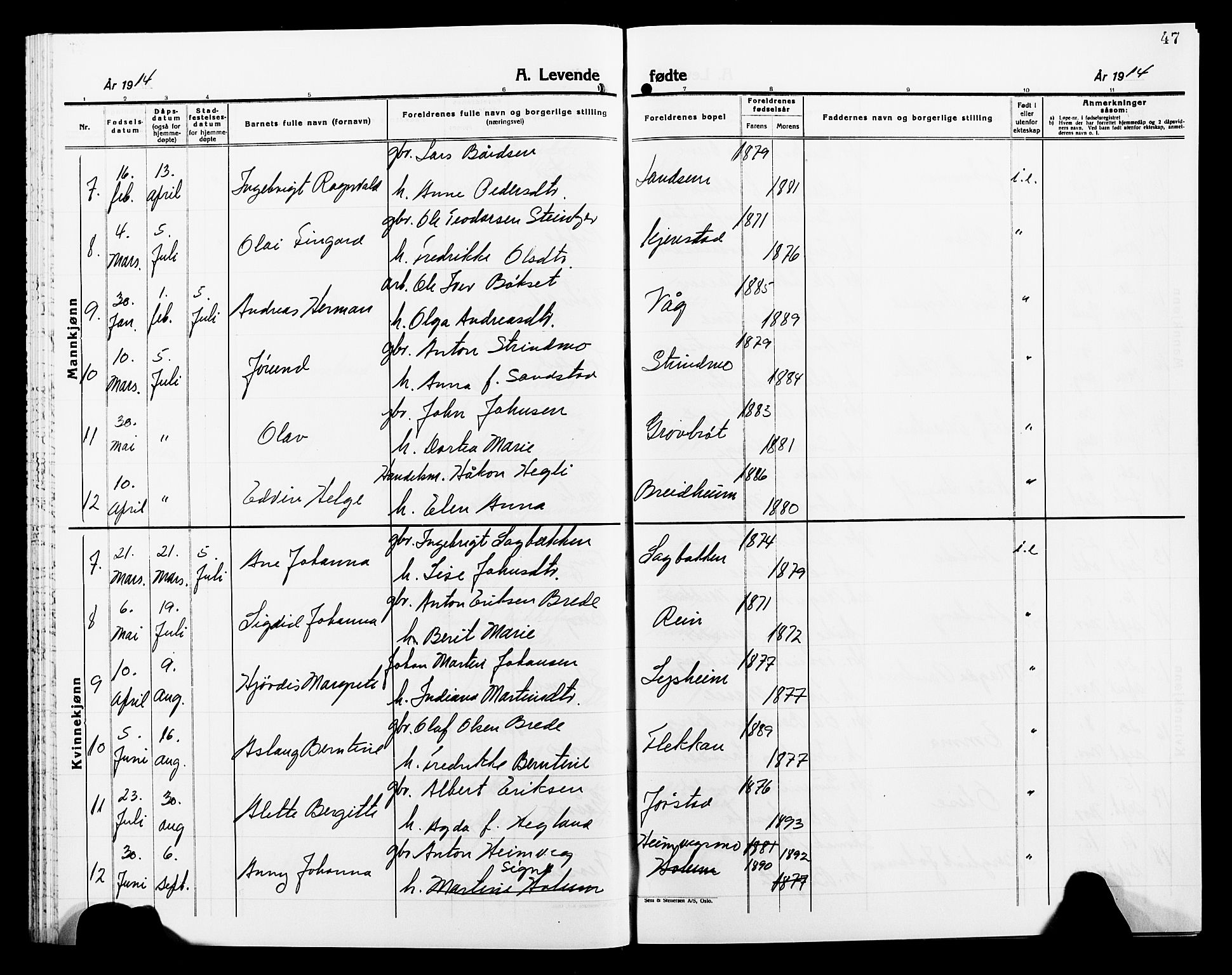 Ministerialprotokoller, klokkerbøker og fødselsregistre - Nord-Trøndelag, AV/SAT-A-1458/749/L0488: Parish register (official) no. 749D04, 1903-1915, p. 47