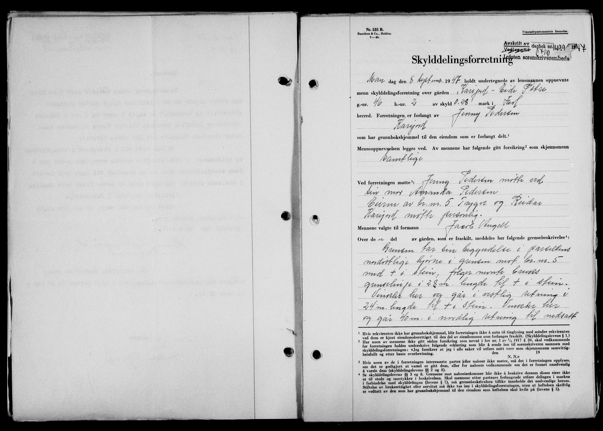 Lofoten sorenskriveri, SAT/A-0017/1/2/2C/L0016a: Mortgage book no. 16a, 1947-1947, Diary no: : 1499/1947
