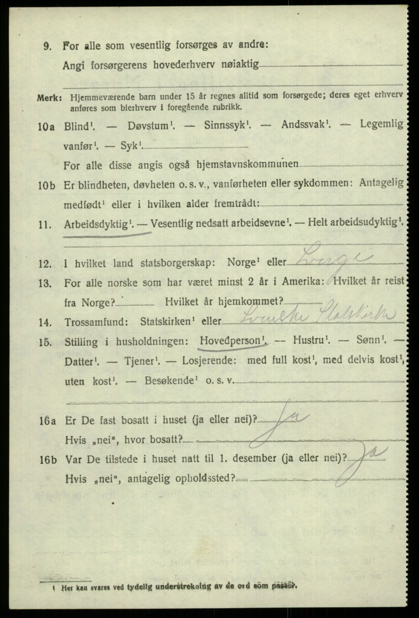 SAB, 1920 census for Odda, 1920, p. 3168