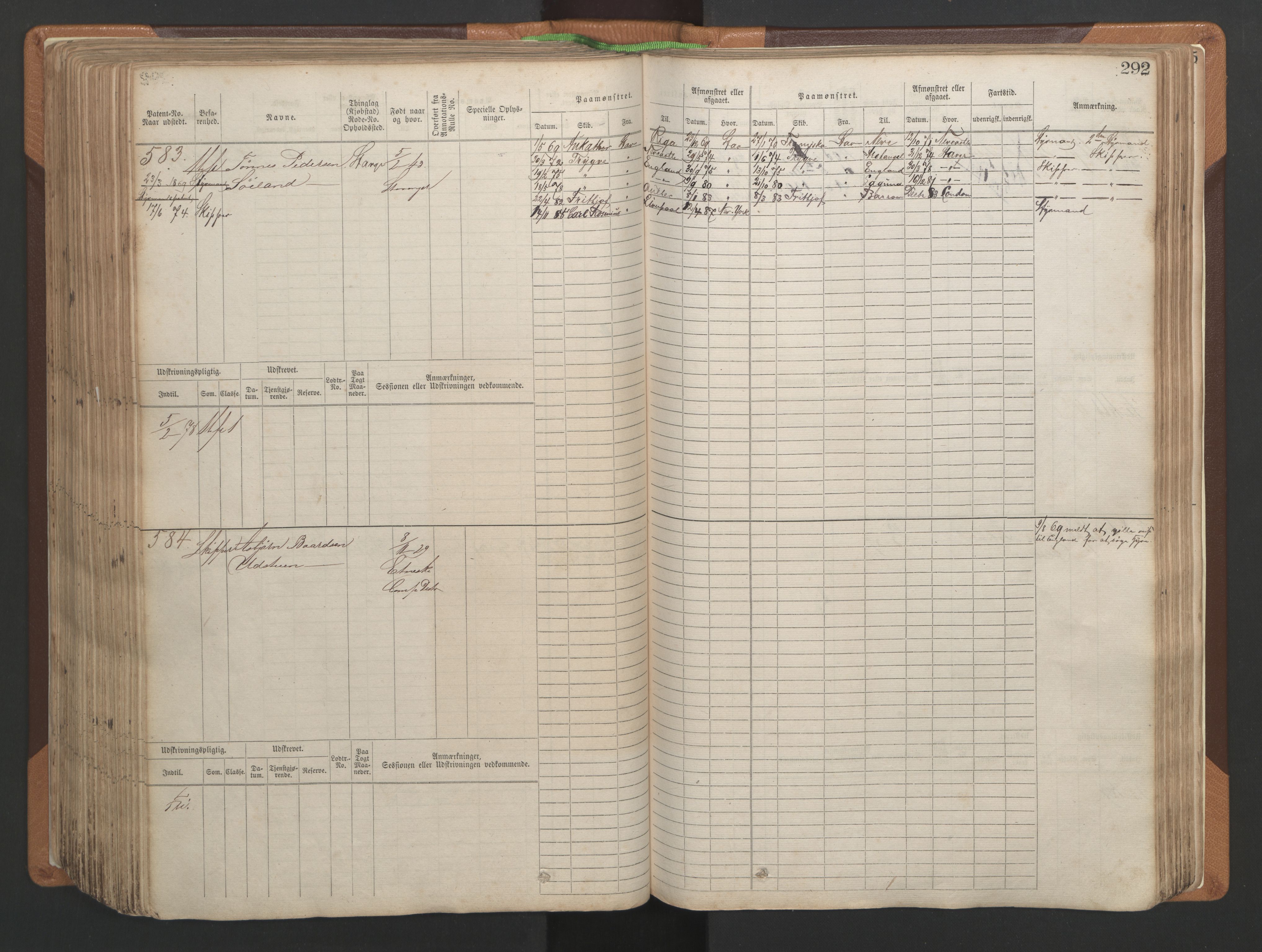 Stavanger sjømannskontor, AV/SAST-A-102006/F/Fb/Fbb/L0004: Sjøfartshovedrulle, patentnr. 1-792 (del 1), 1869-1880, p. 298