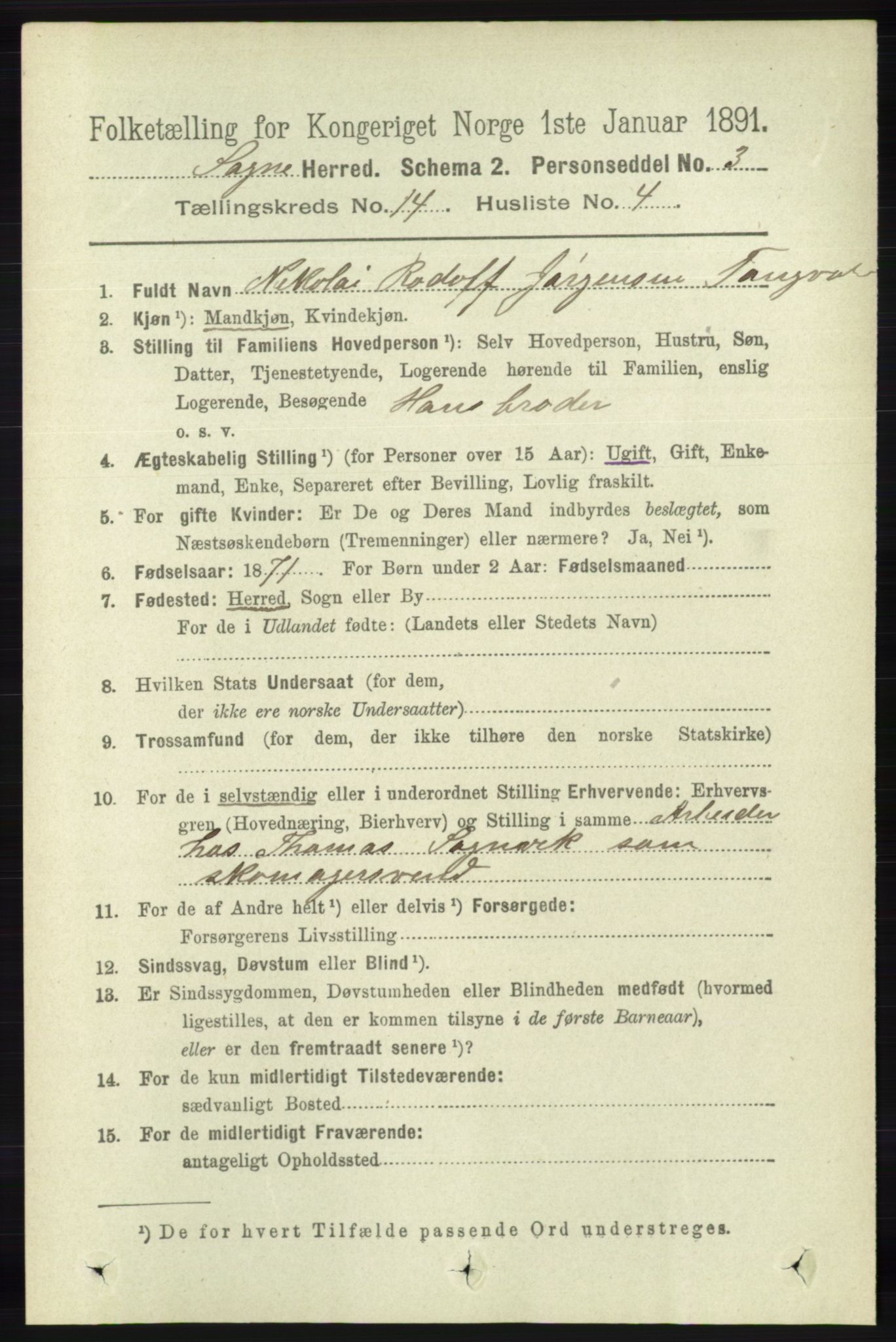 RA, 1891 census for 1018 Søgne, 1891, p. 3423