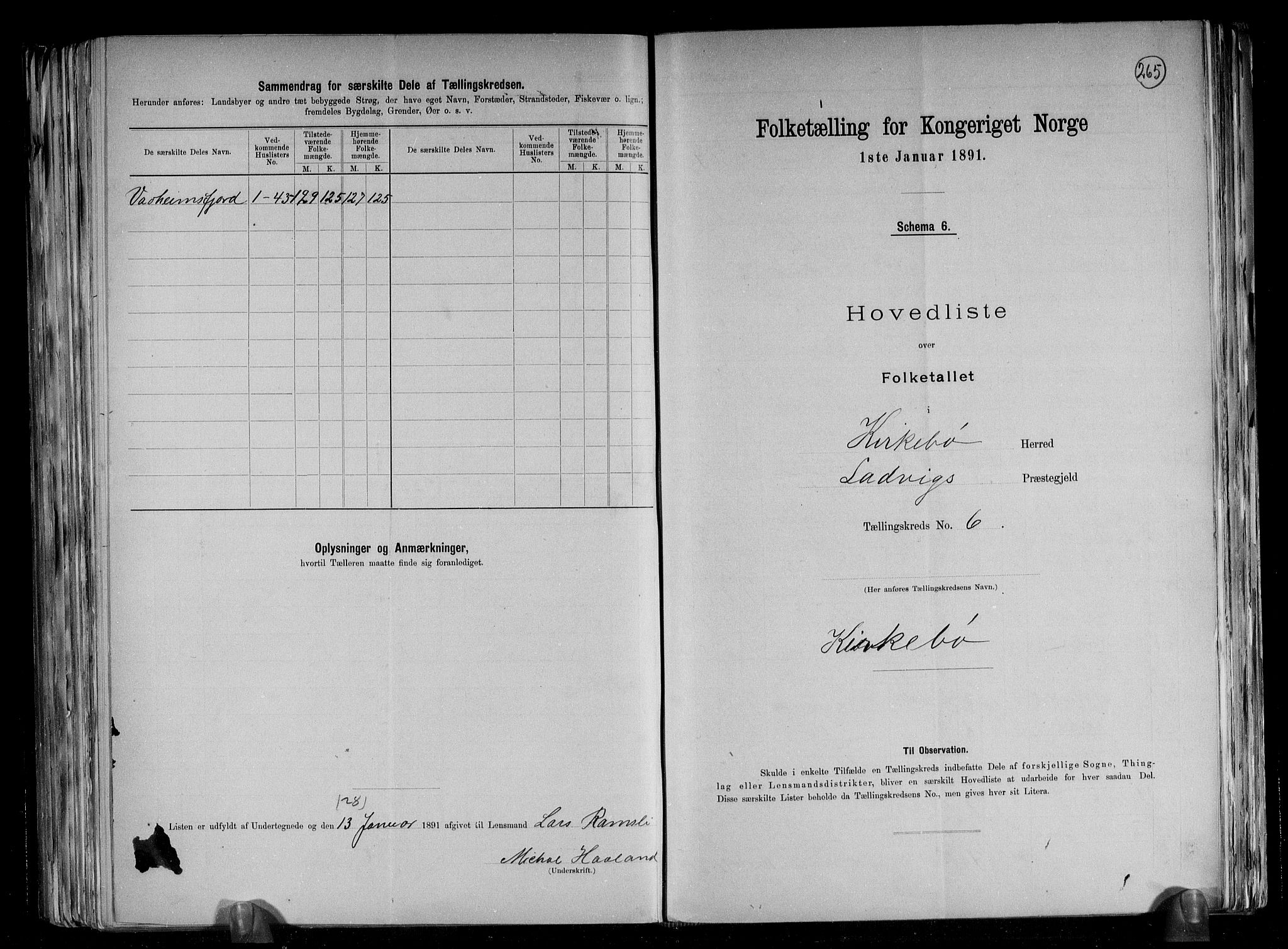 RA, 1891 census for 1416 Kyrkjebø, 1891, p. 14