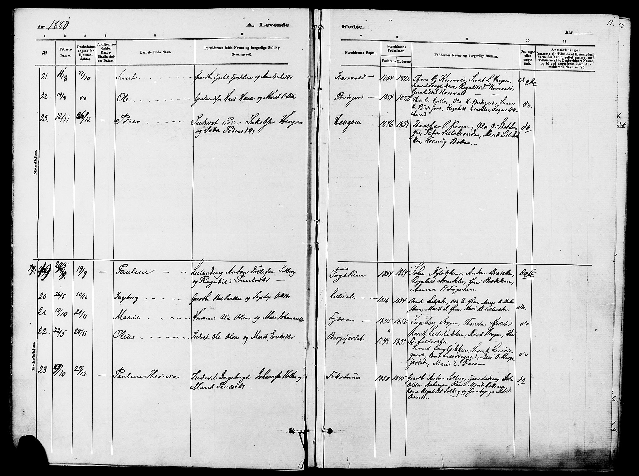 Dovre prestekontor, SAH/PREST-066/H/Ha/Haa/L0002: Parish register (official) no. 2, 1879-1890, p. 11