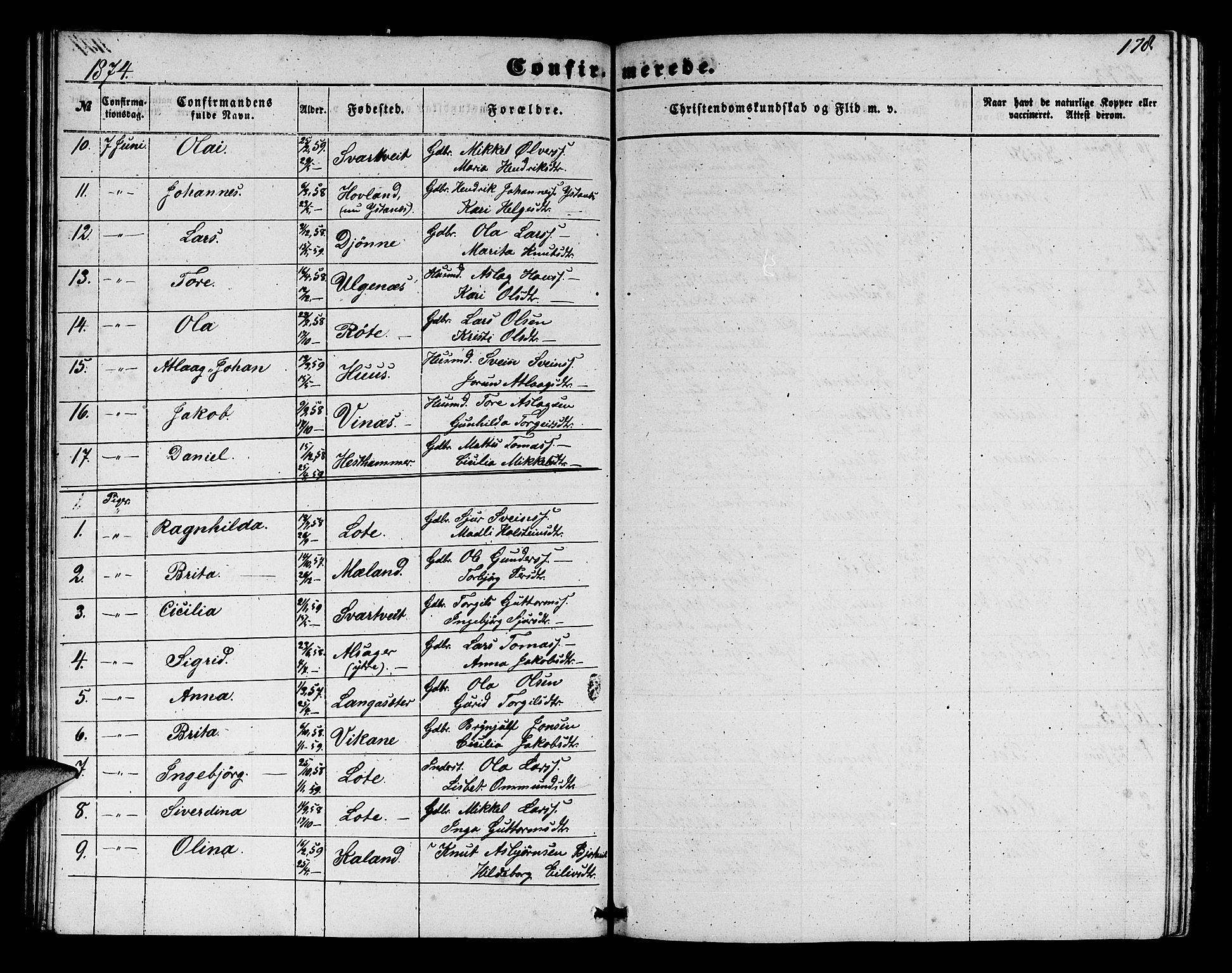 Ullensvang sokneprestembete, SAB/A-78701/H/Hab: Parish register (copy) no. E 6, 1857-1886, p. 178