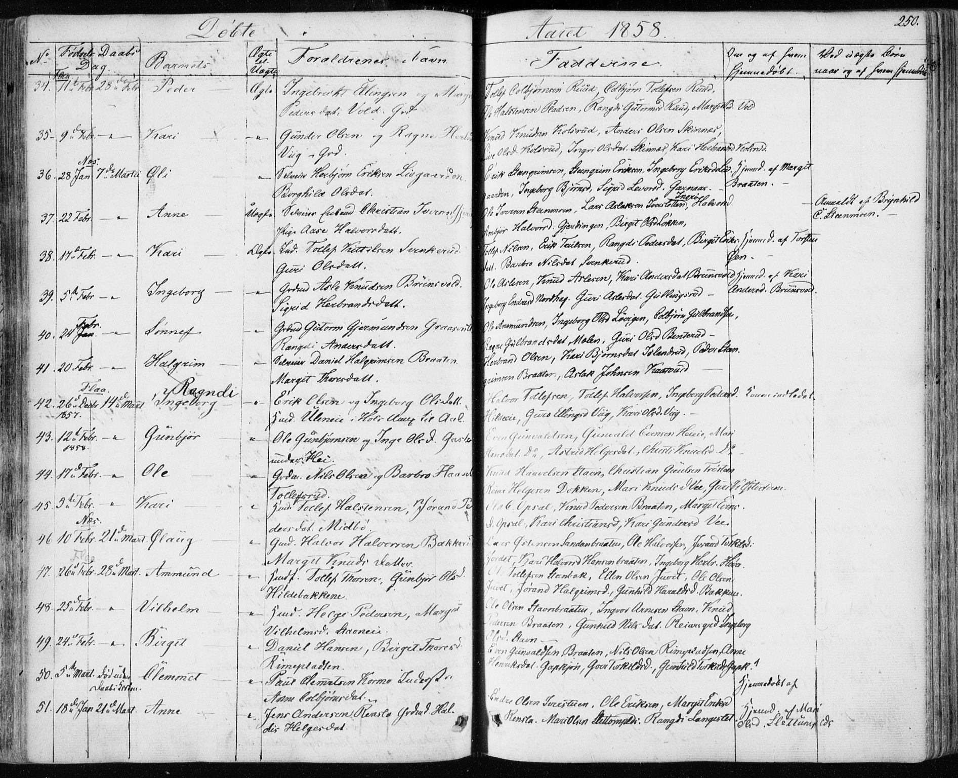 Nes kirkebøker, AV/SAKO-A-236/F/Fa/L0009: Parish register (official) no. 9, 1834-1863, p. 250