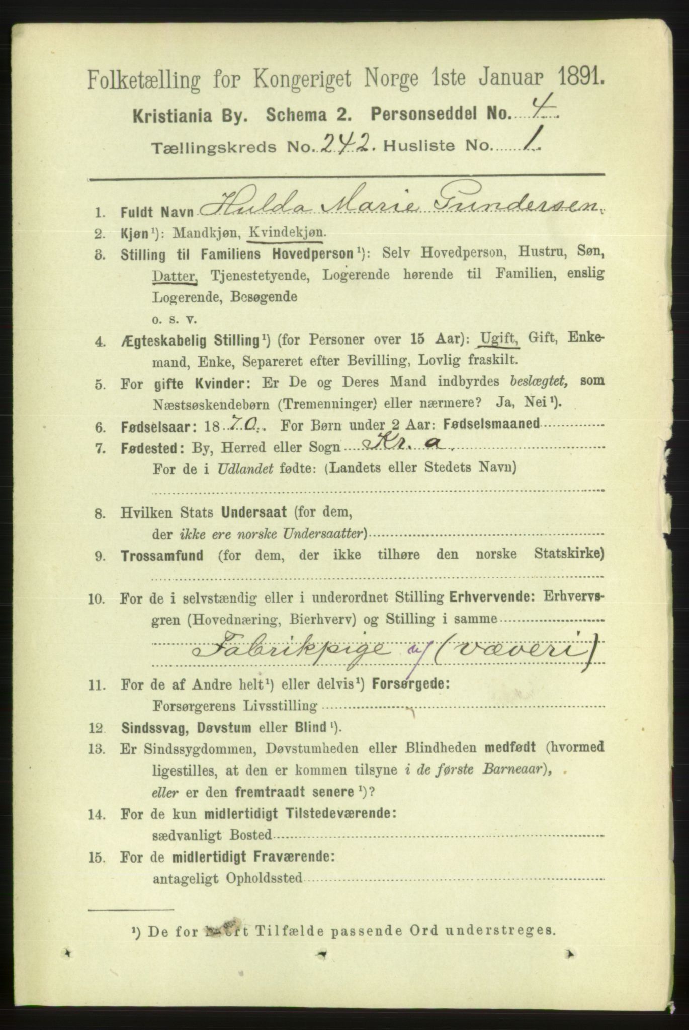 RA, 1891 census for 0301 Kristiania, 1891, p. 147087