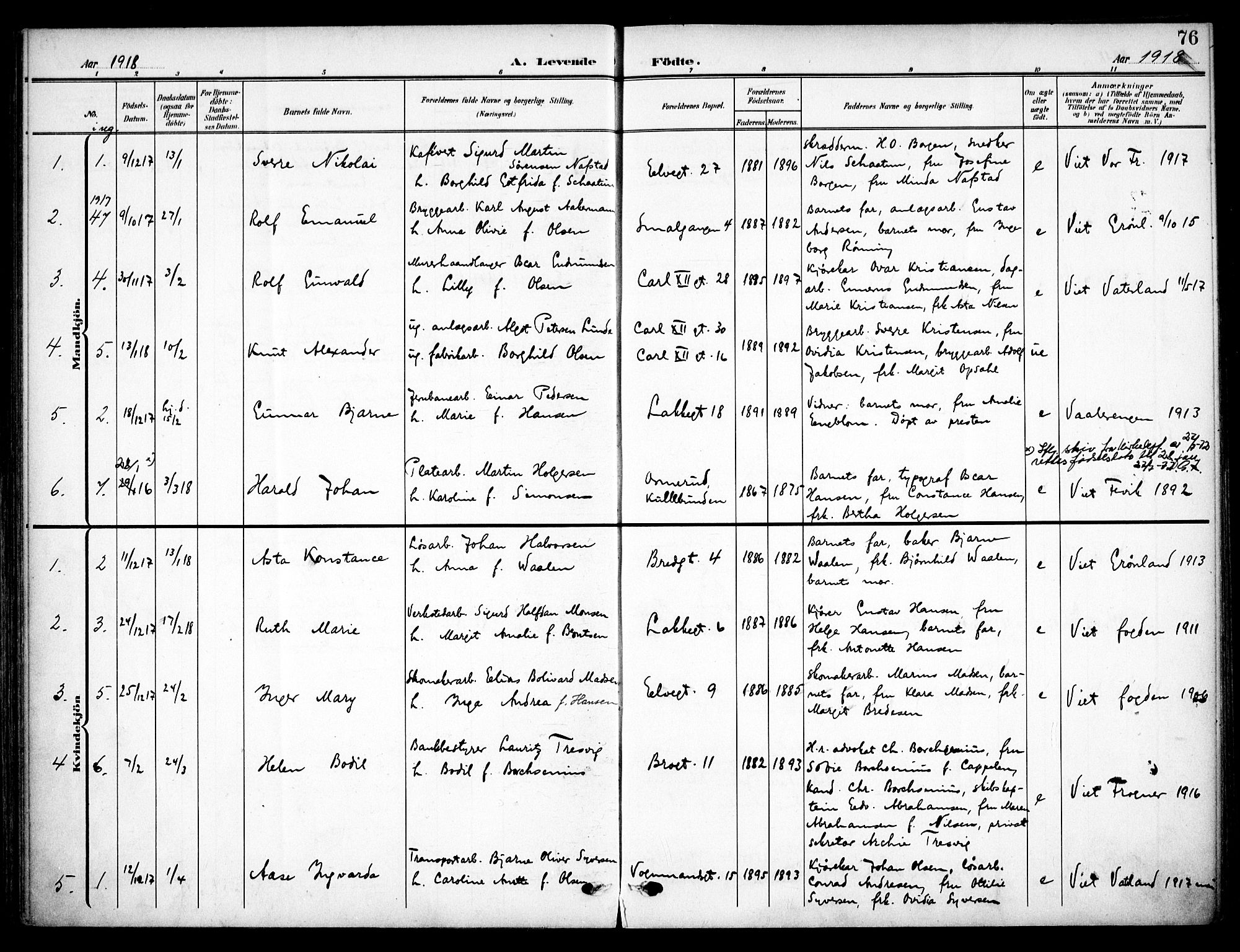 Vaterland prestekontor Kirkebøker, AV/SAO-A-10880/F/Fa/L0001: Parish register (official) no. 1, 1907-1930, p. 76