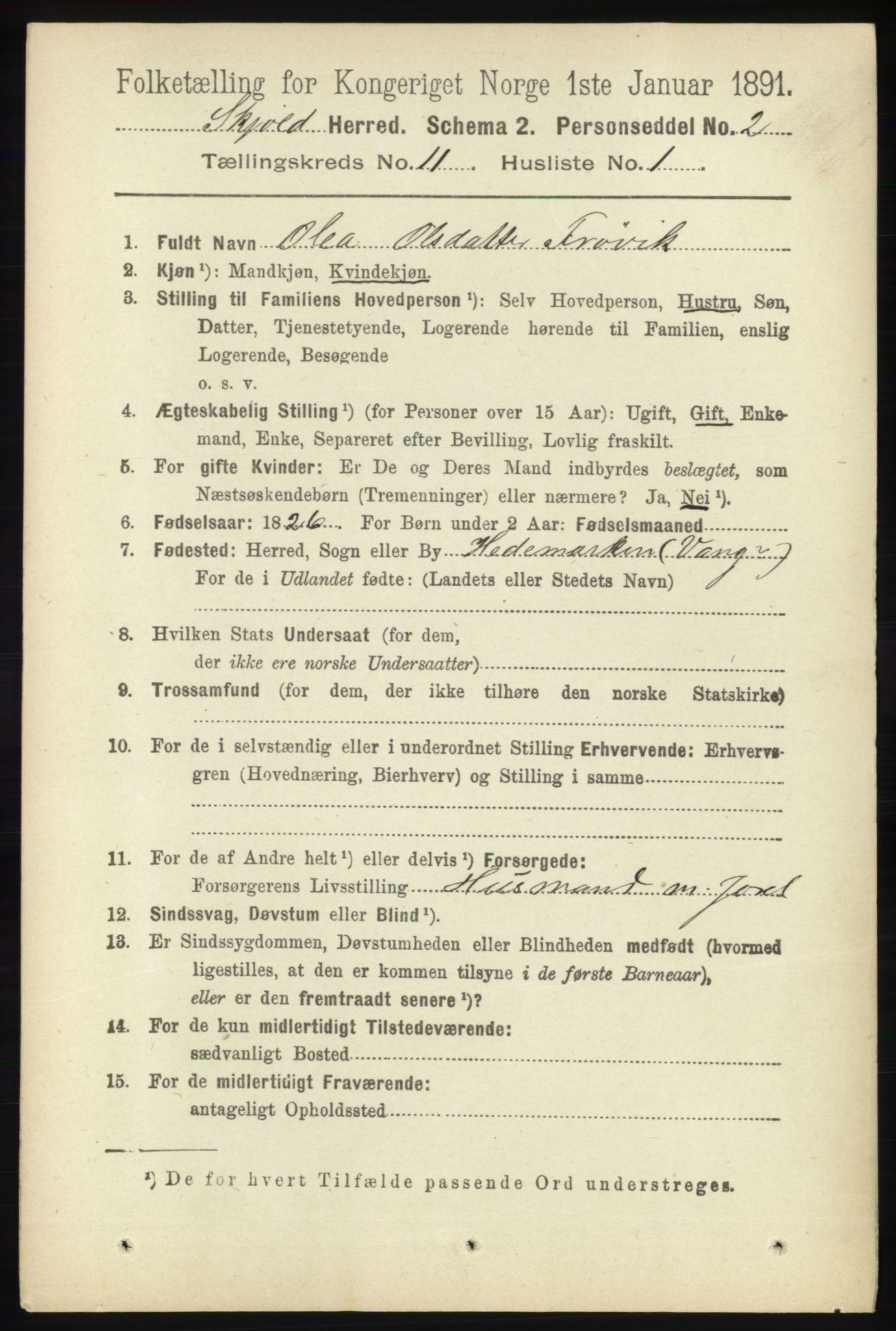 RA, 1891 census for 1154 Skjold, 1891, p. 2071