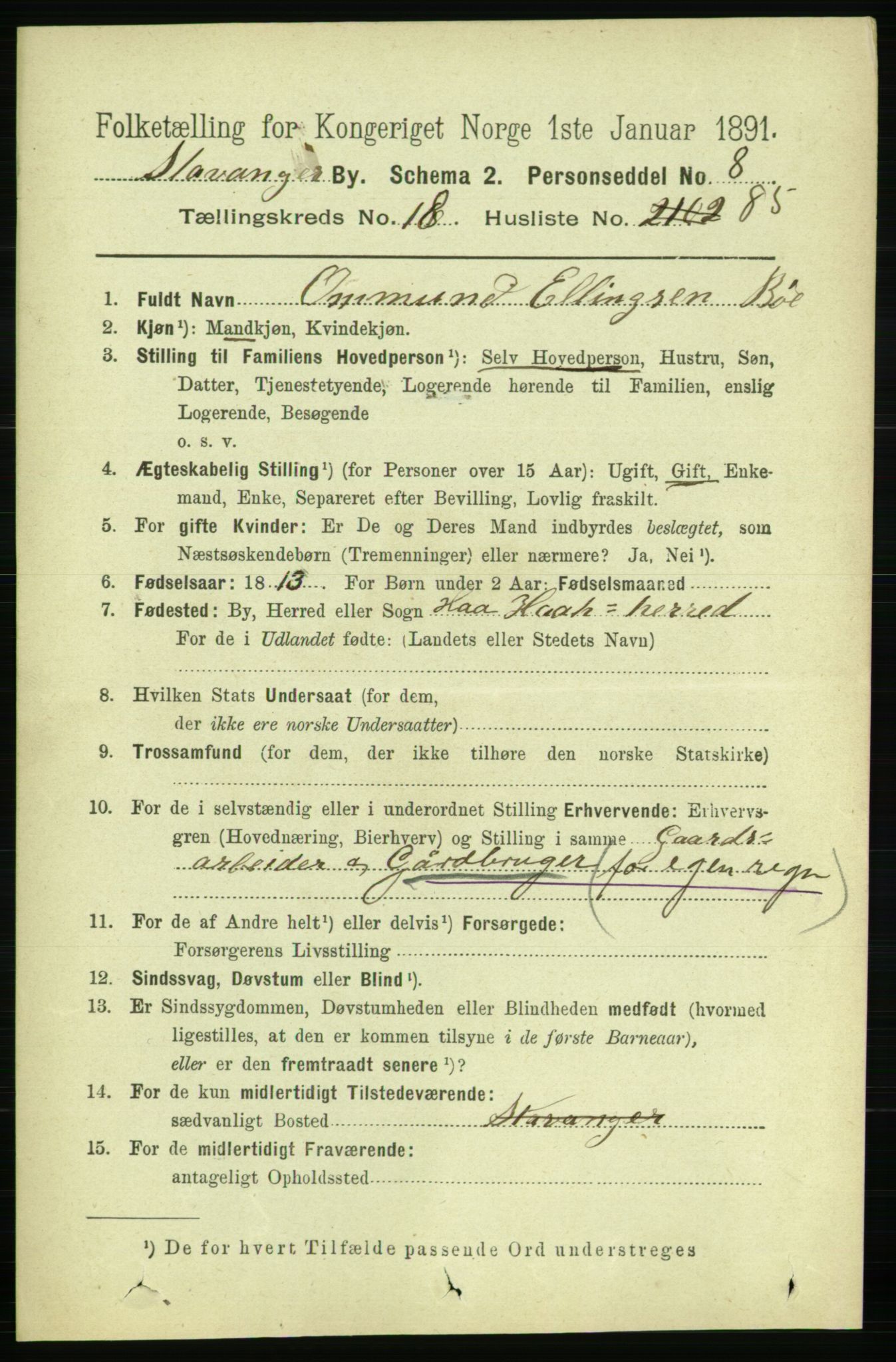 RA, 1891 census for 1103 Stavanger, 1891, p. 22425