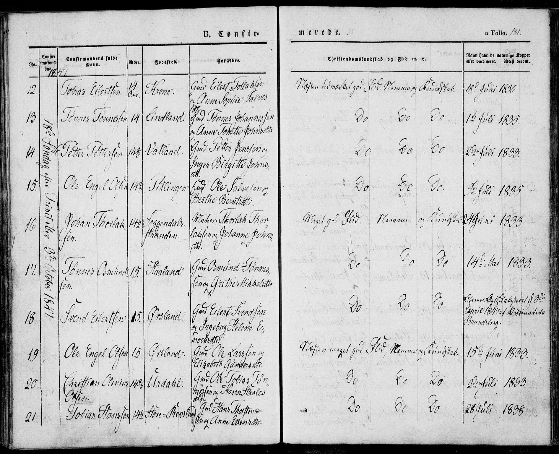 Sokndal sokneprestkontor, AV/SAST-A-101808: Parish register (official) no. A 8.1, 1842-1857, p. 181