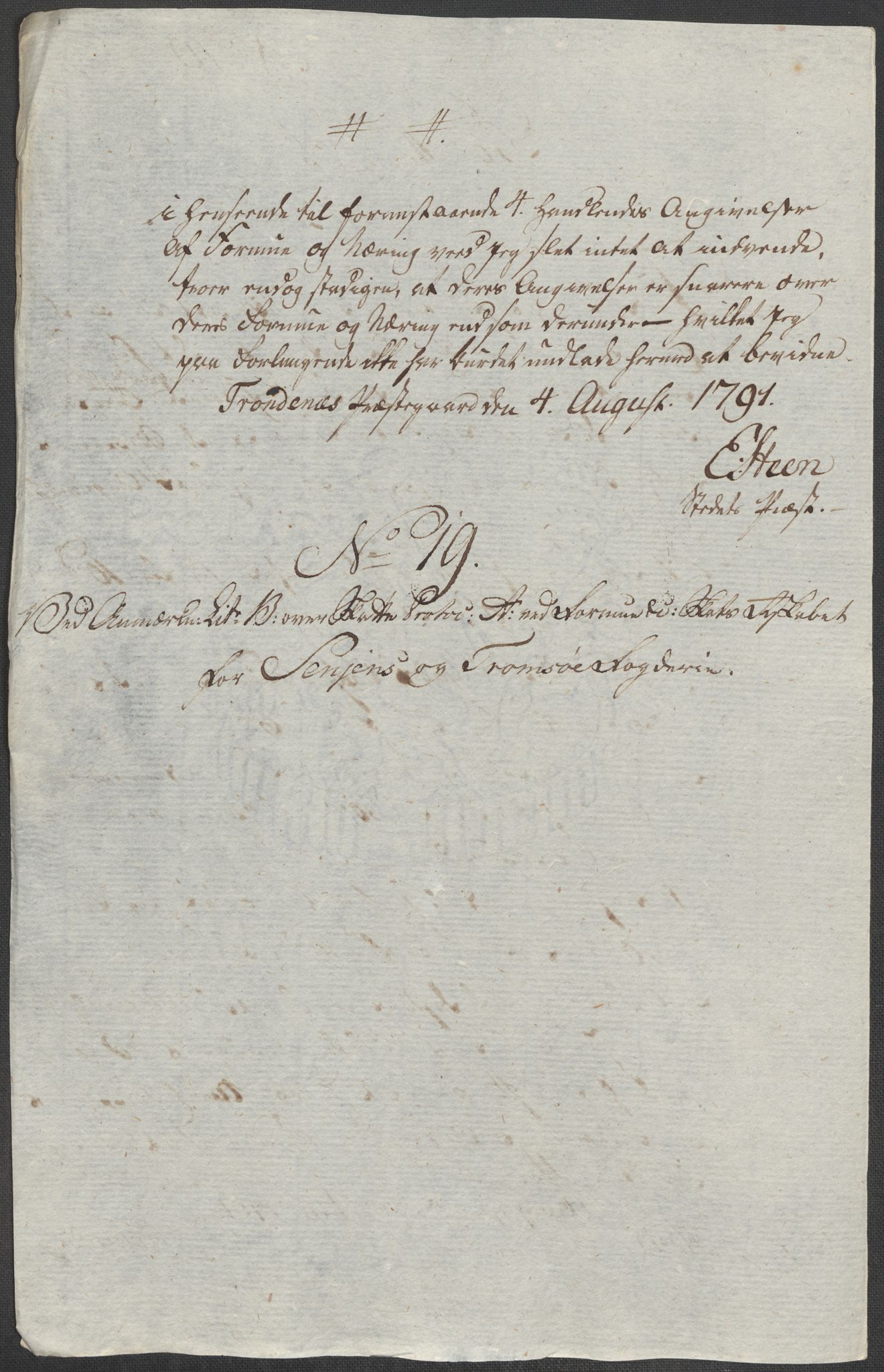 Rentekammeret inntil 1814, Reviderte regnskaper, Mindre regnskaper, AV/RA-EA-4068/Rf/Rfe/L0042:  Senja og Troms fogderi, 1789, p. 45