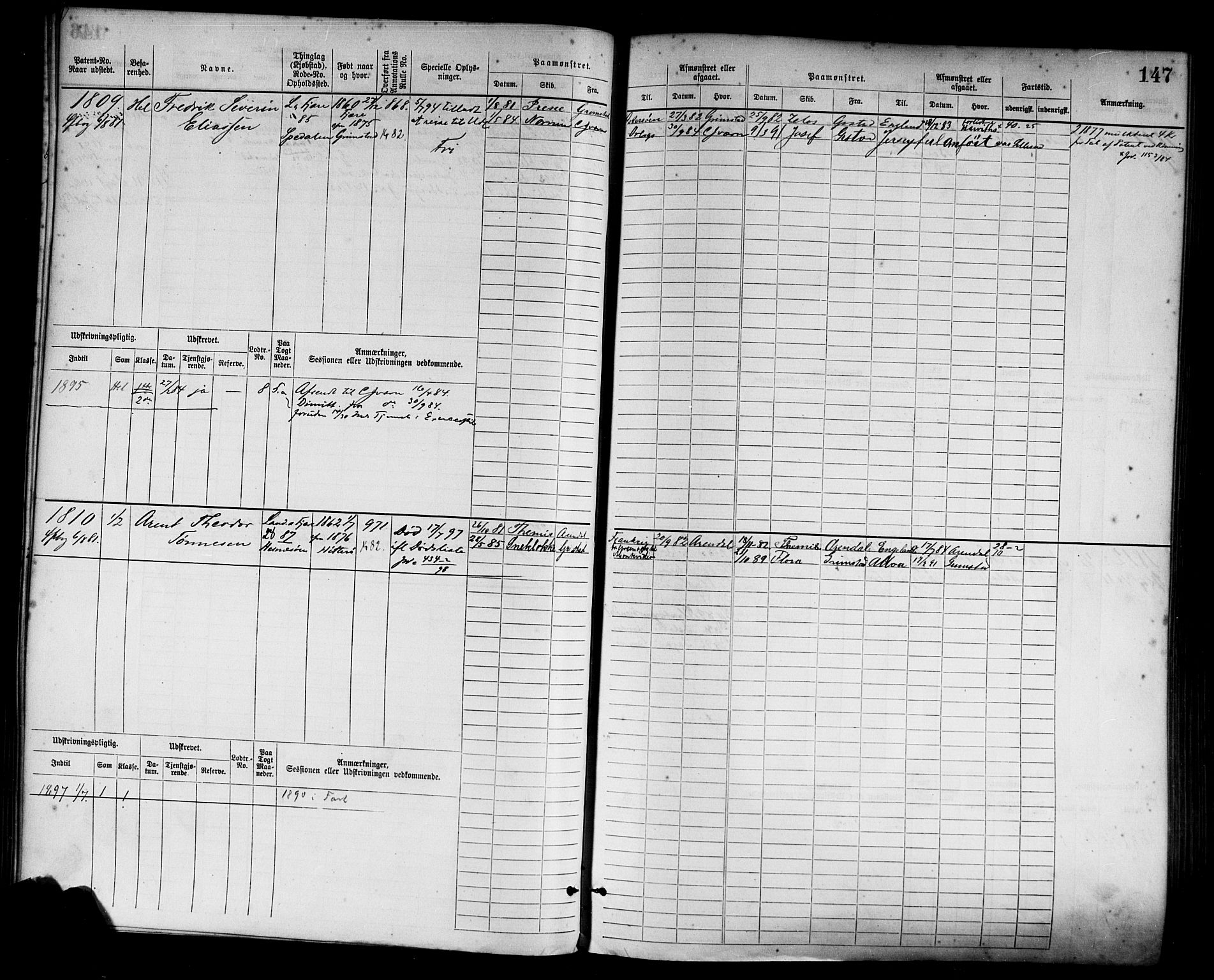 Grimstad mønstringskrets, AV/SAK-2031-0013/F/Fb/L0003: Hovedrulle nr 1517-2276, F-6, 1877-1888, p. 153