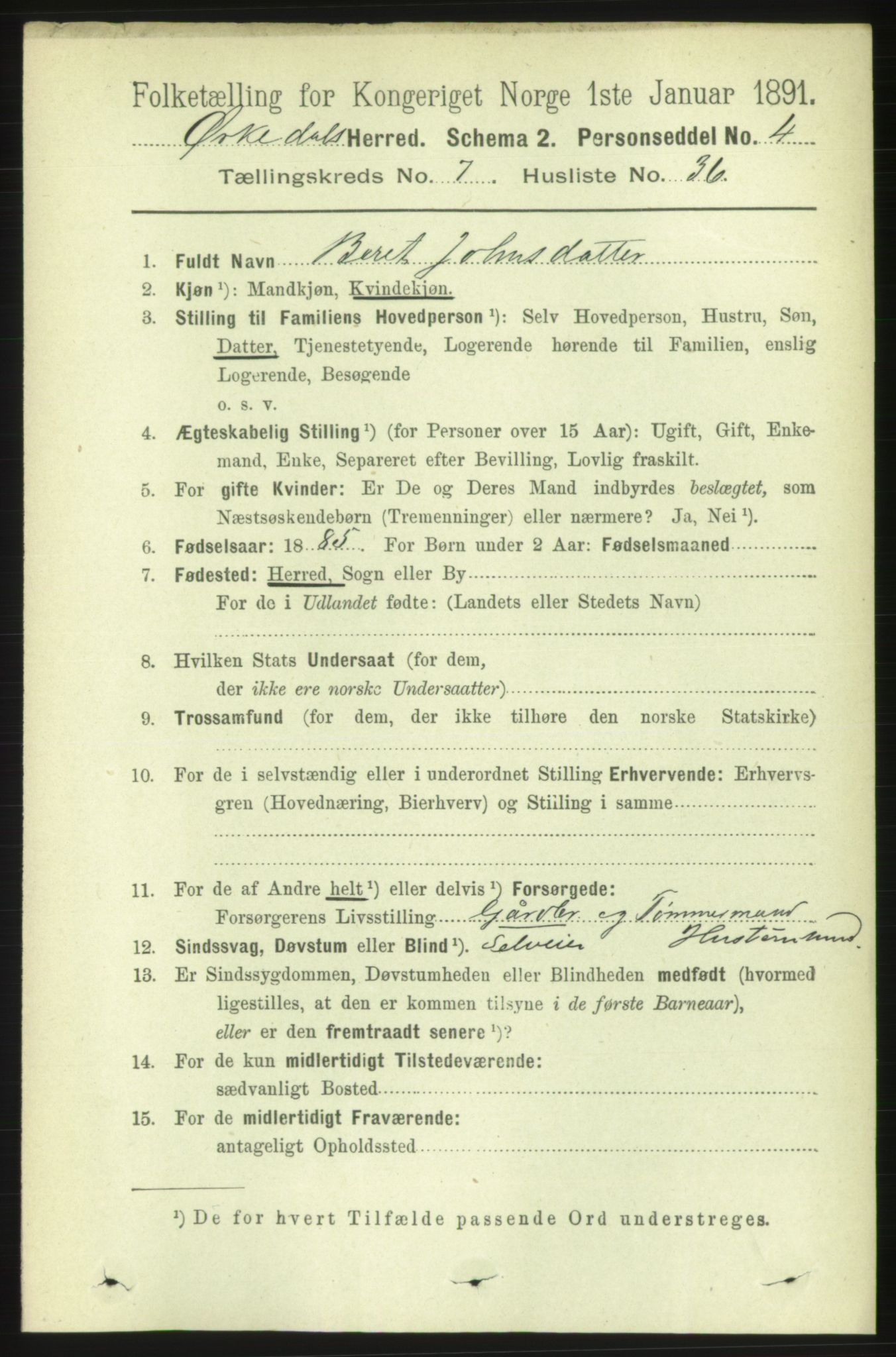 RA, 1891 census for 1638 Orkdal, 1891, p. 3648