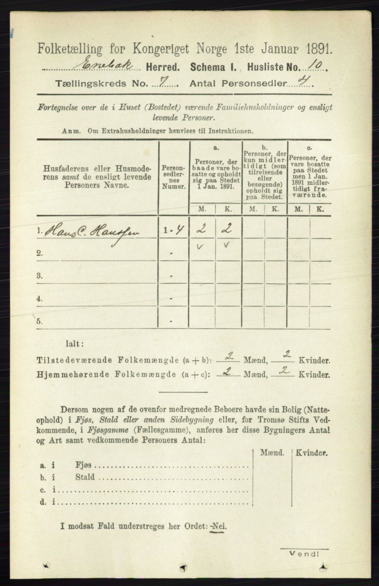 RA, 1891 census for 0229 Enebakk, 1891, p. 3496