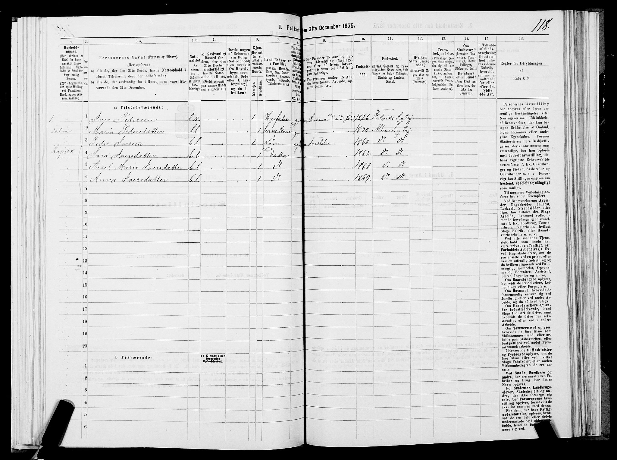 SATØ, 1875 census for 2012P Alta, 1875, p. 3118