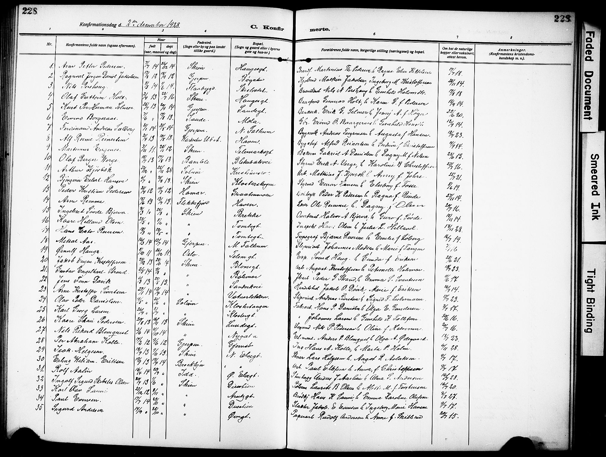 Skien kirkebøker, SAKO/A-302/G/Ga/L0010: Parish register (copy) no. 10, 1920-1931, p. 228