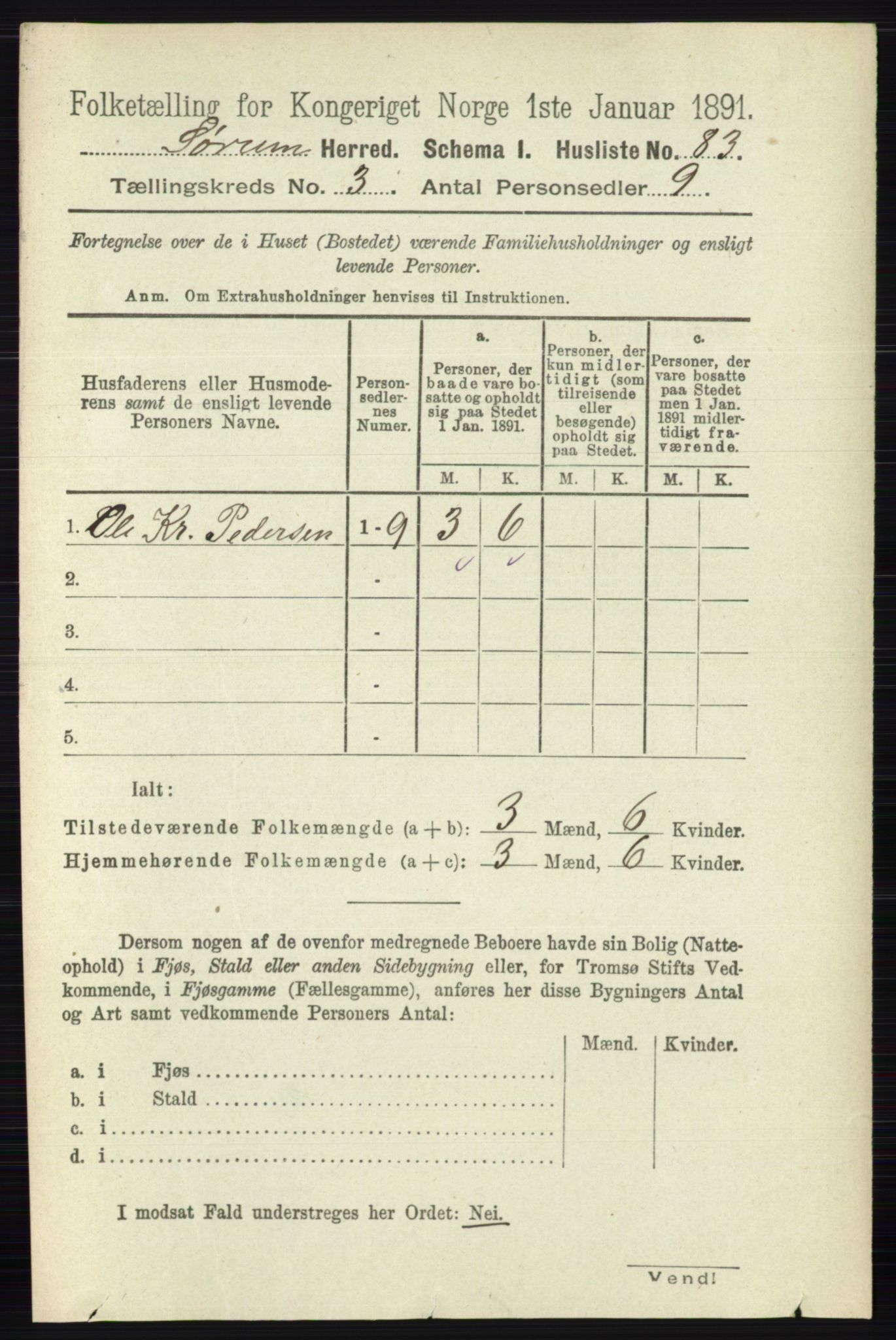 RA, 1891 census for 0226 Sørum, 1891, p. 1276