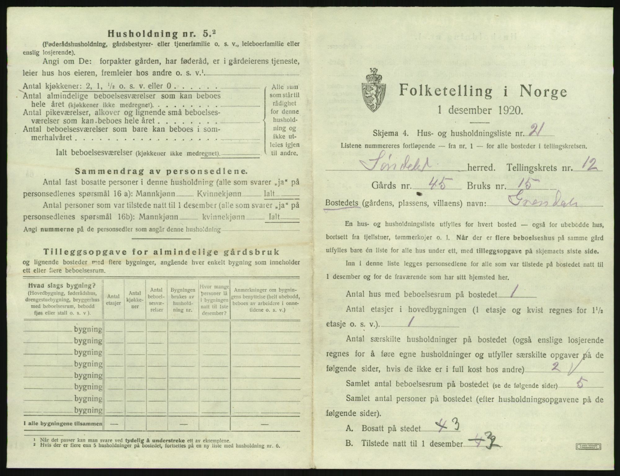 SAK, 1920 census for Søndeled, 1920, p. 995