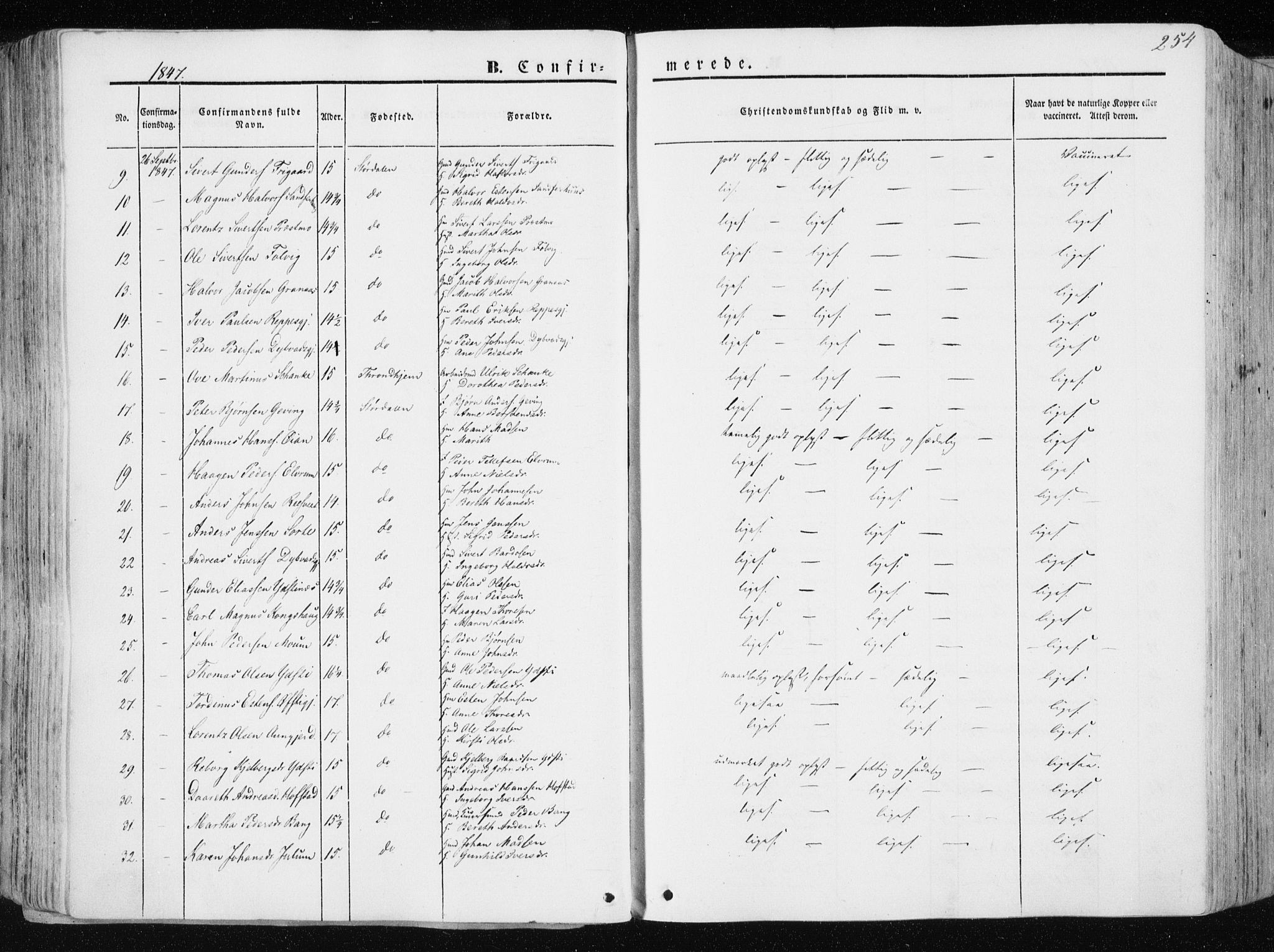 Ministerialprotokoller, klokkerbøker og fødselsregistre - Nord-Trøndelag, SAT/A-1458/709/L0074: Parish register (official) no. 709A14, 1845-1858, p. 254