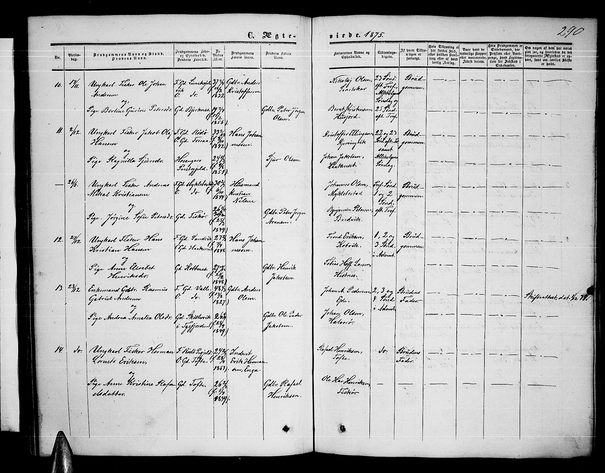 Ministerialprotokoller, klokkerbøker og fødselsregistre - Nordland, AV/SAT-A-1459/872/L1046: Parish register (copy) no. 872C02, 1852-1879, p. 290