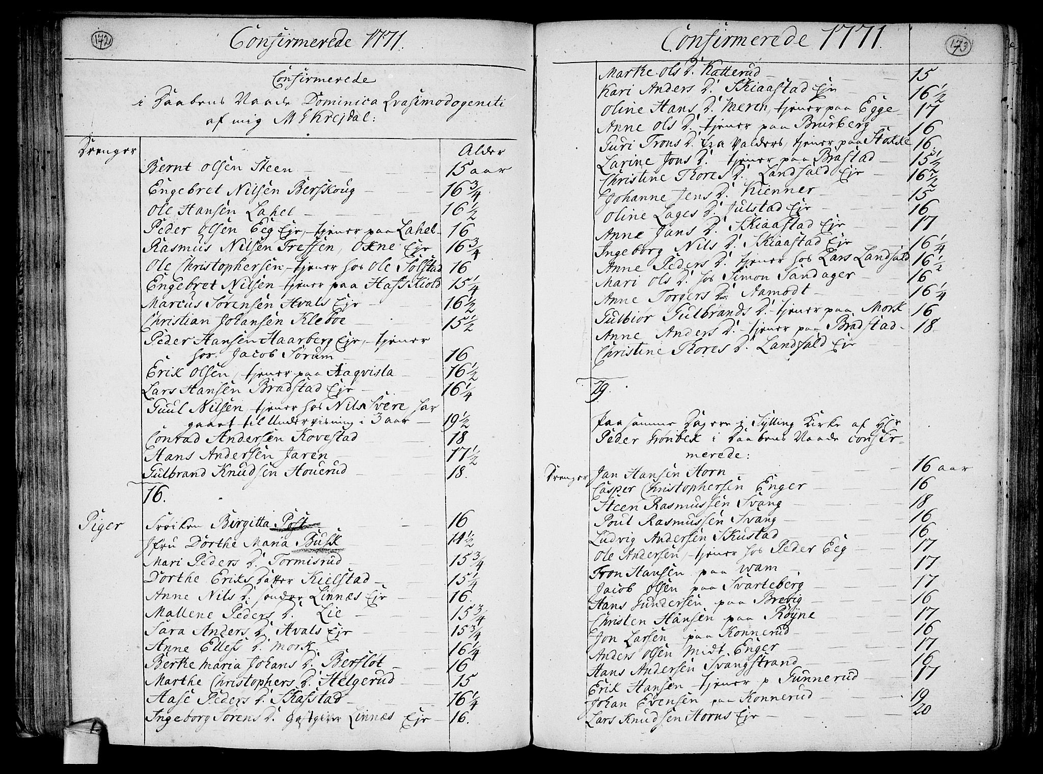 Lier kirkebøker, SAKO/A-230/F/Fa/L0005: Parish register (official) no. I 5, 1764-1777, p. 172-173