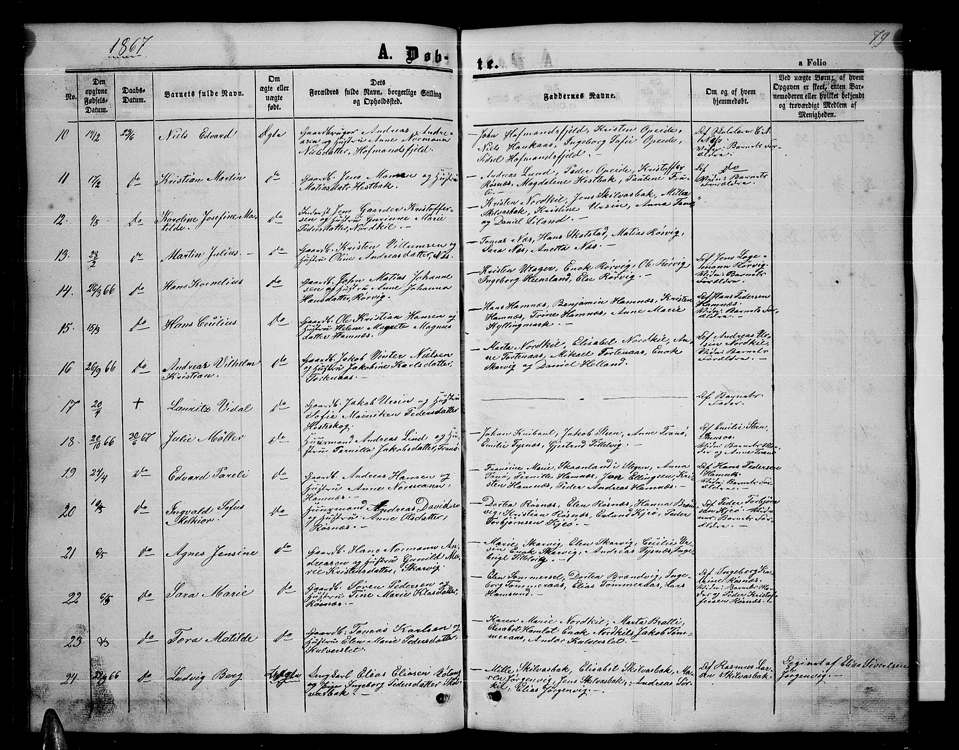 Ministerialprotokoller, klokkerbøker og fødselsregistre - Nordland, AV/SAT-A-1459/859/L0857: Parish register (copy) no. 859C03, 1854-1873, p. 79