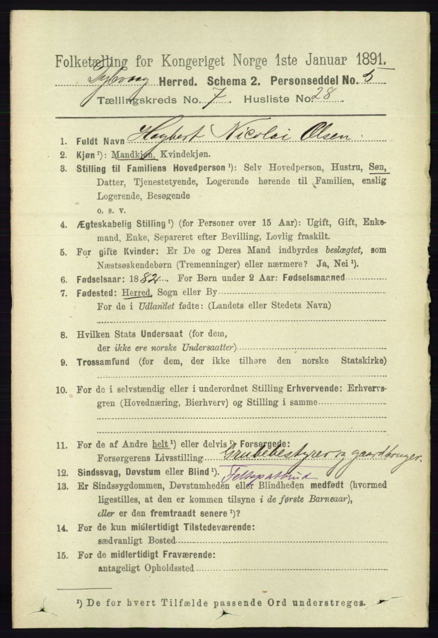 RA, 1891 census for 0915 Dypvåg, 1891, p. 2569