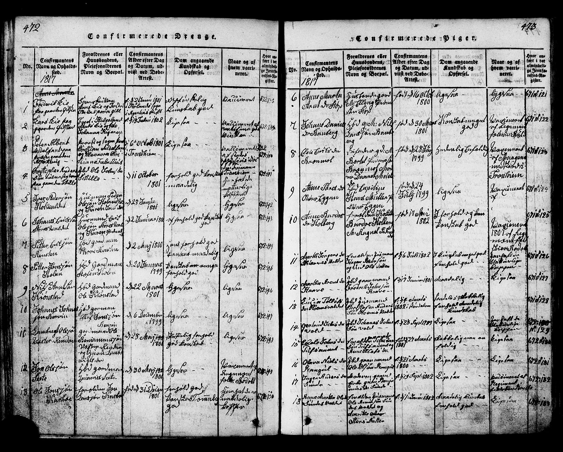 Ministerialprotokoller, klokkerbøker og fødselsregistre - Nord-Trøndelag, AV/SAT-A-1458/717/L0169: Parish register (copy) no. 717C01, 1816-1834, p. 472-473