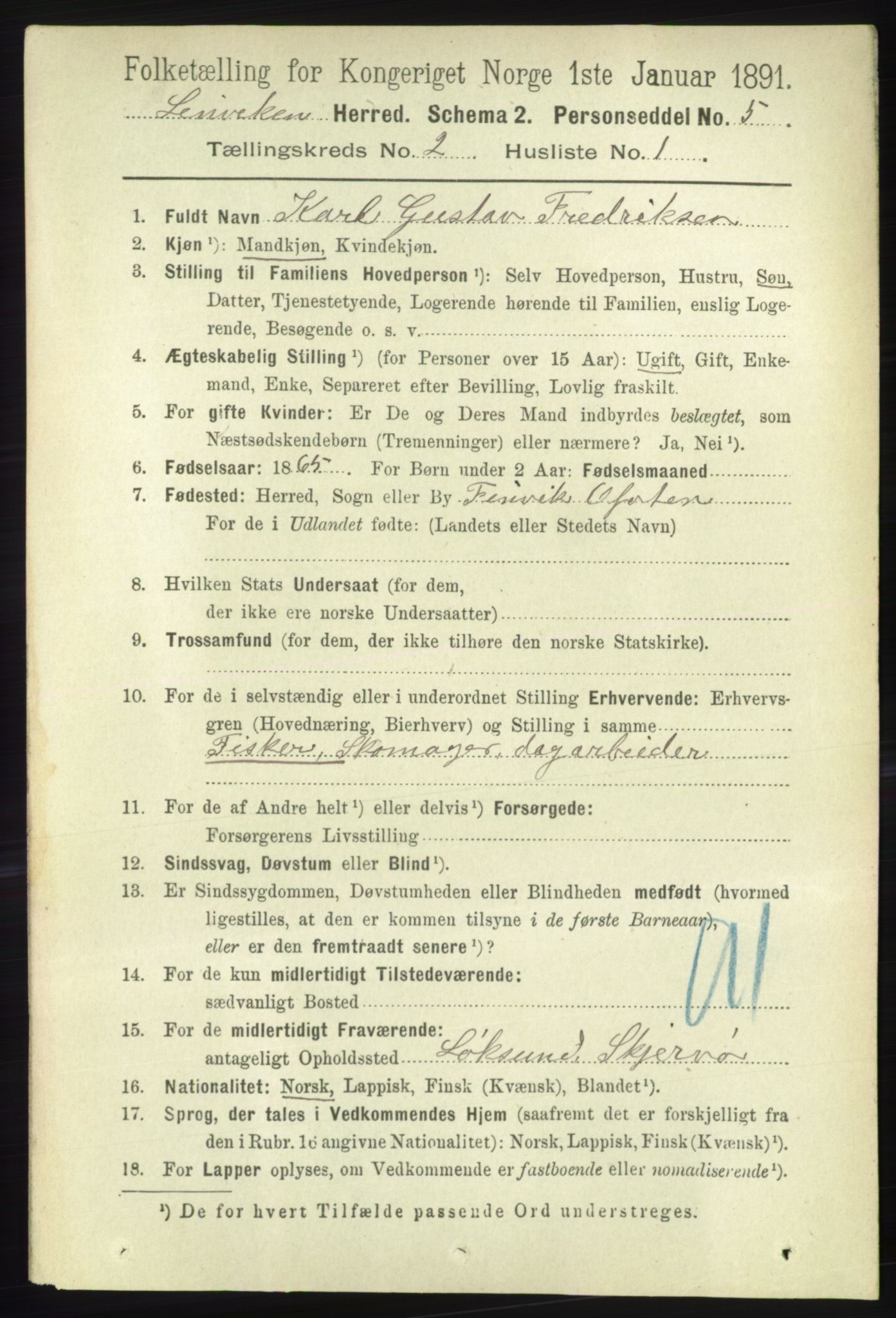 RA, 1891 census for 1931 Lenvik, 1891, p. 782