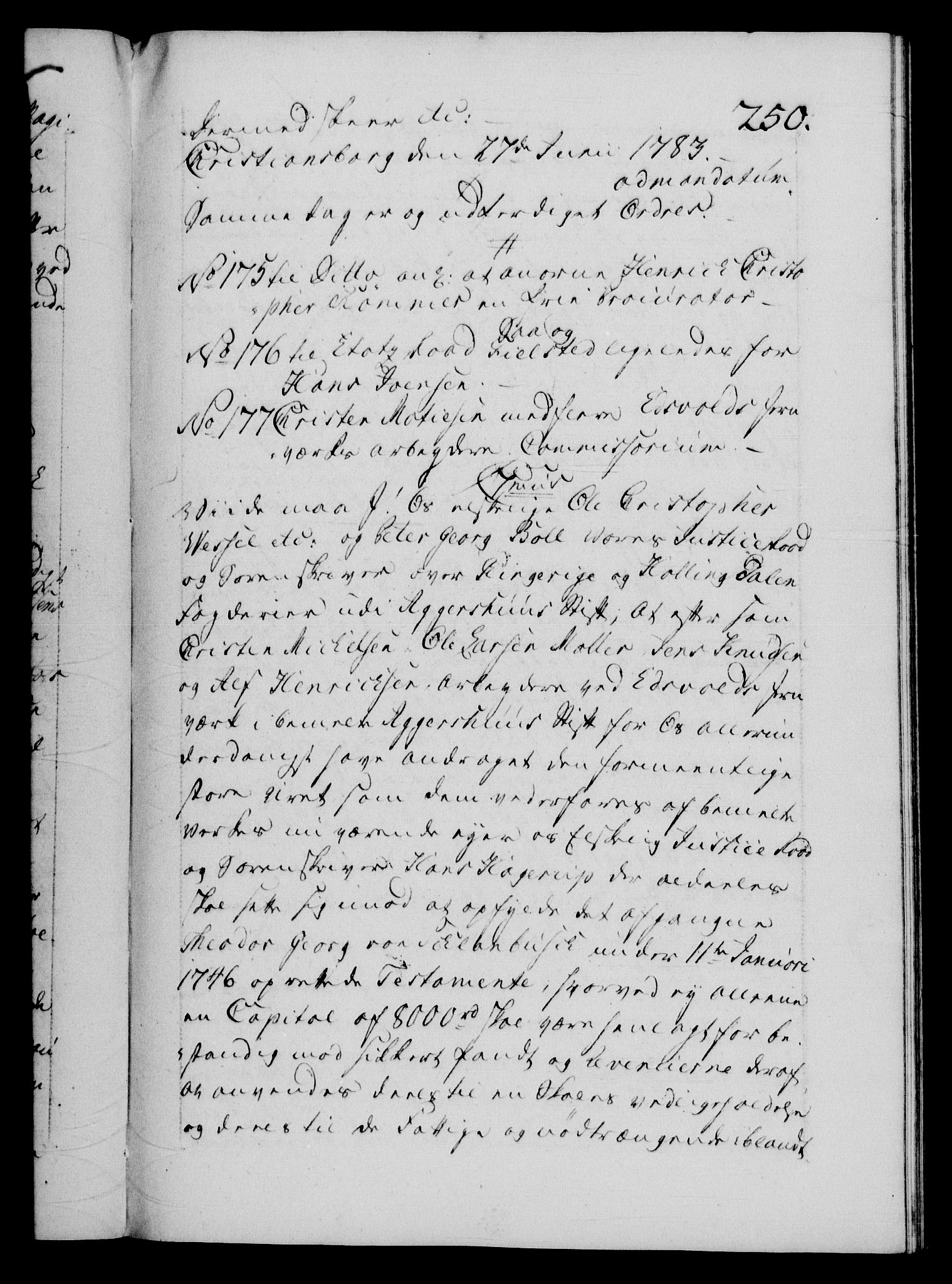 Danske Kanselli 1572-1799, AV/RA-EA-3023/F/Fc/Fca/Fcab/L0043: Norske tegnelser, 1782-1786, p. 250a