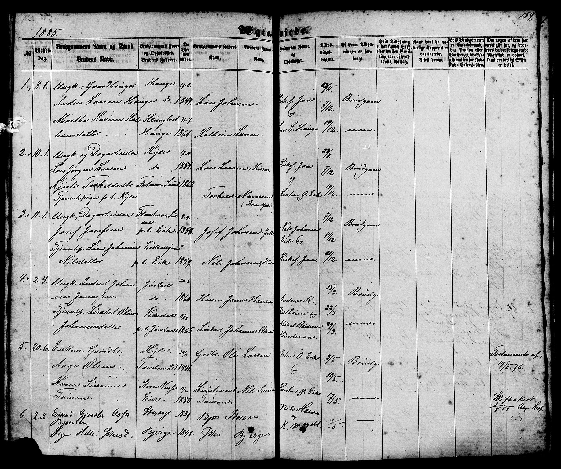 Nedstrand sokneprestkontor, SAST/A-101841/01/IV: Parish register (official) no. A 10, 1861-1887, p. 159