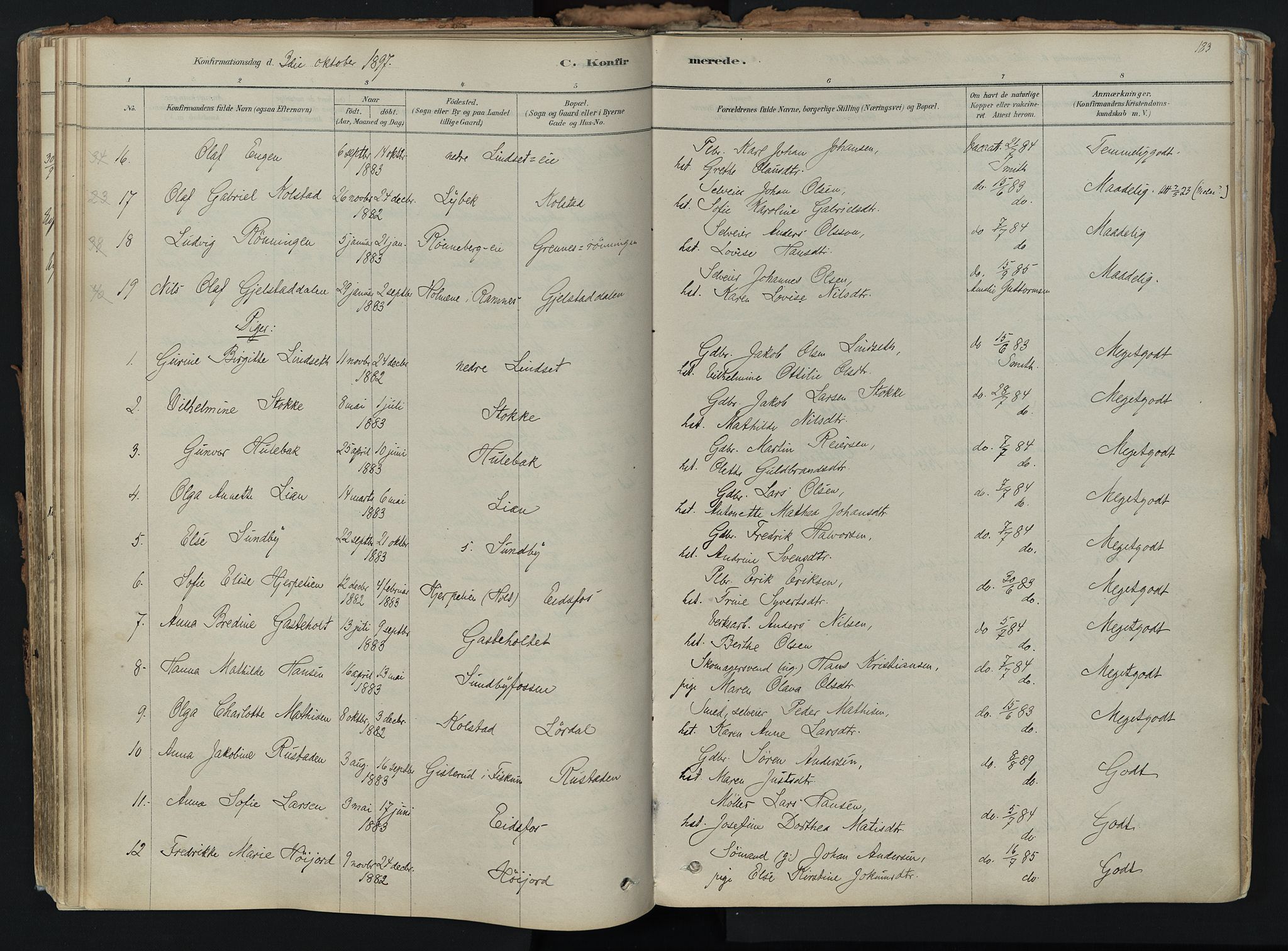 Hof kirkebøker, AV/SAKO-A-64/F/Fa/L0007: Parish register (official) no. I 7, 1878-1940, p. 183