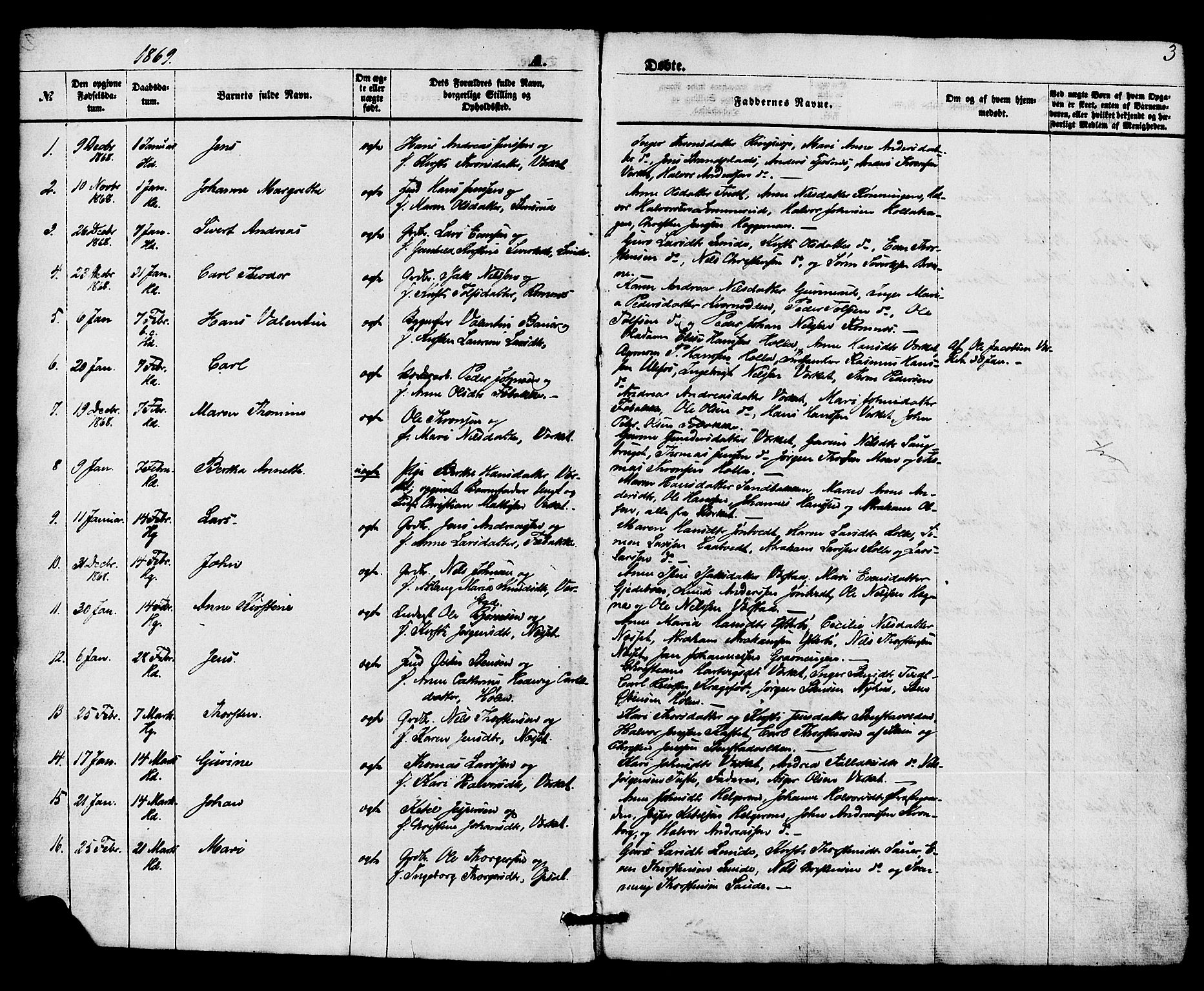 Holla kirkebøker, SAKO/A-272/F/Fa/L0007: Parish register (official) no. 7, 1869-1881, p. 3