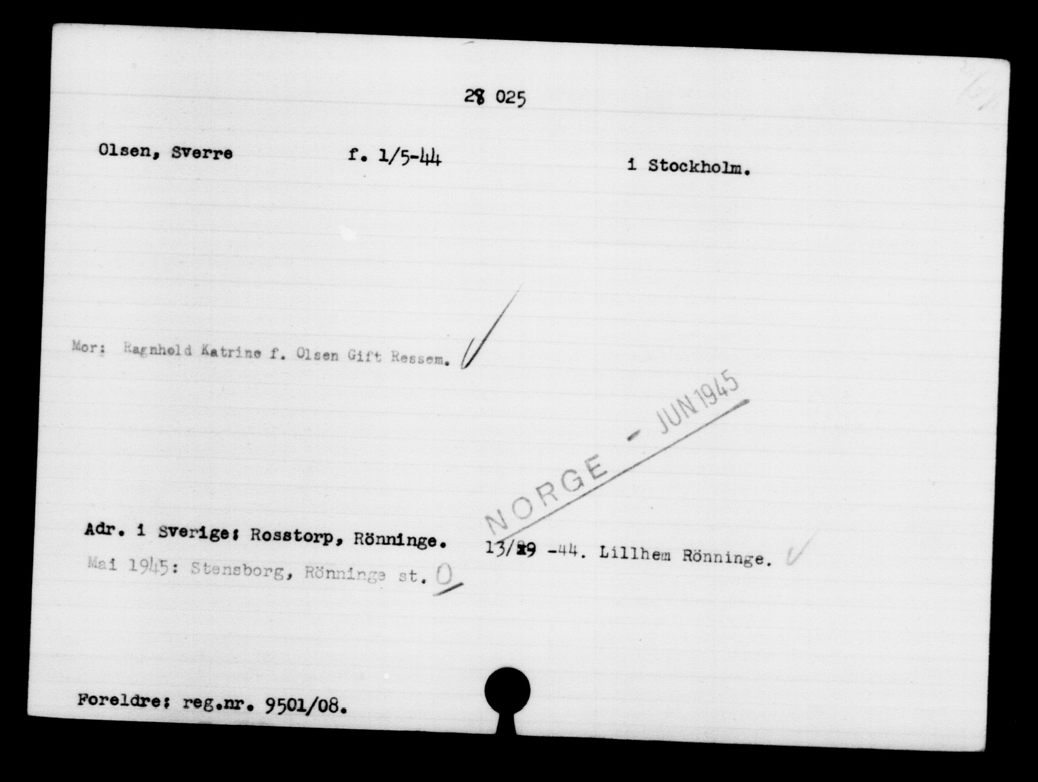 Utenriksstasjonene, Legasjonen i Stockholm, Flyktningkontoret, AV/RA-S-6753/V/Va/L0011: Kjesäterkartoteket, flyktninger med registreringsnr. 25300-28349, 1940-1945, p. 2907