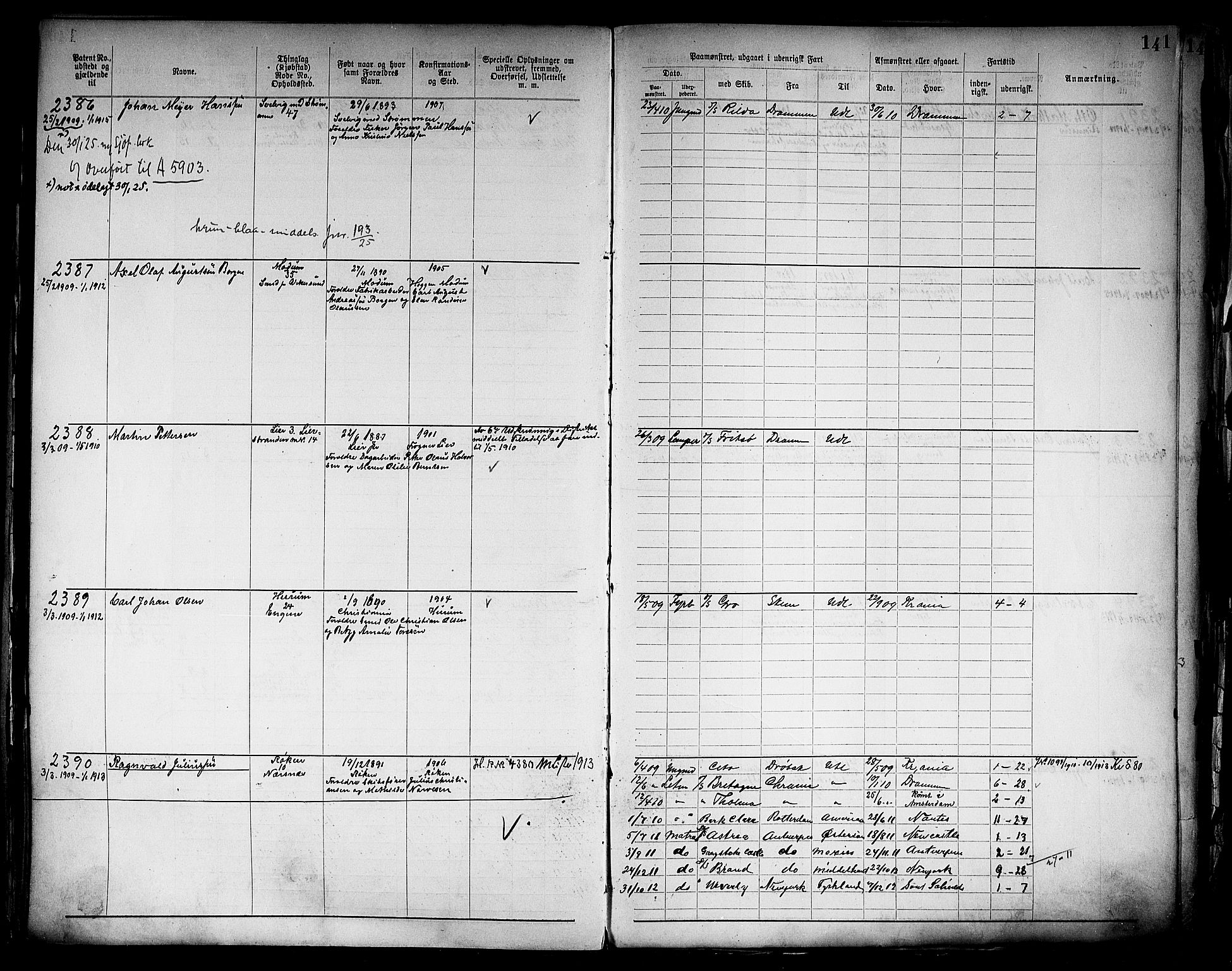 Drammen innrulleringsdistrikt, SAKO/A-781/F/Fb/L0006: Annotasjonsrulle, 1905-1911, p. 143