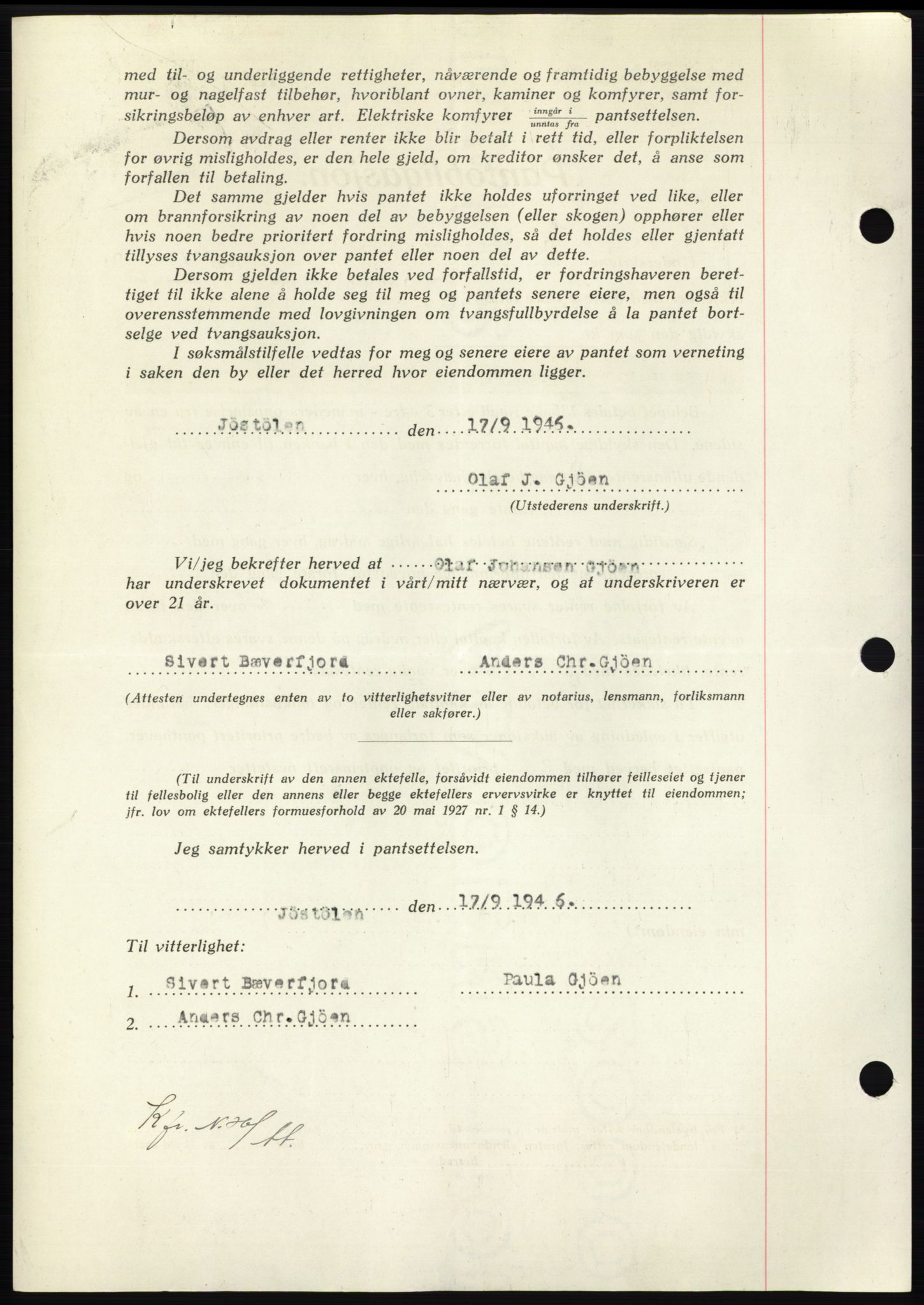 Nordmøre sorenskriveri, AV/SAT-A-4132/1/2/2Ca: Mortgage book no. B94, 1946-1946, Diary no: : 1845/1946