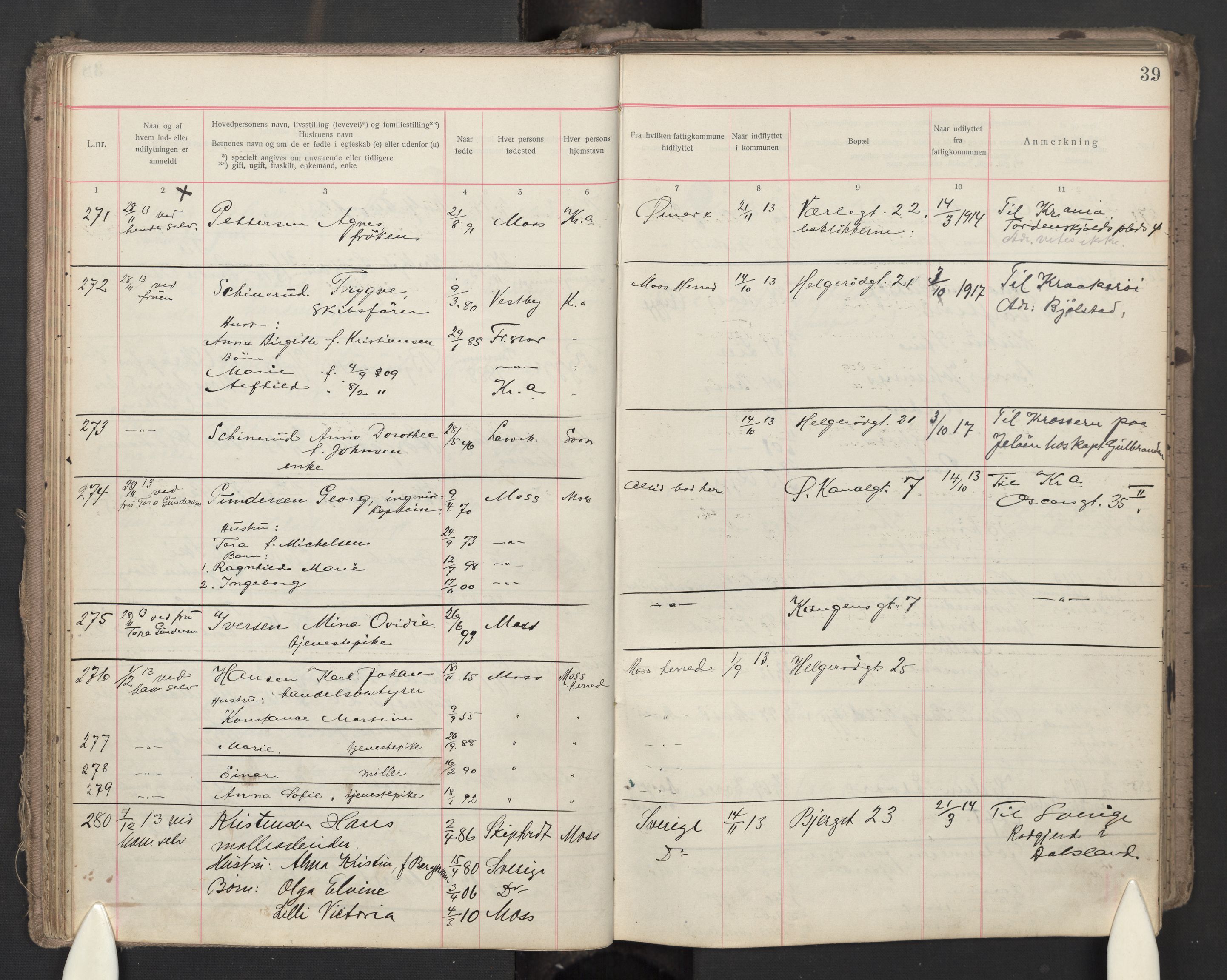 Moss folkeregister, AV/SAO-A-10020/J/L0003: Inn- og utflyttede i Moss fattigkommune, 1913-1917, p. 39