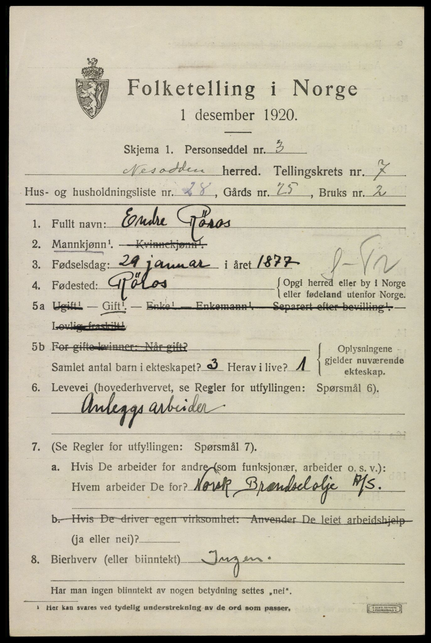 SAO, 1920 census for Nesodden, 1920, p. 5967