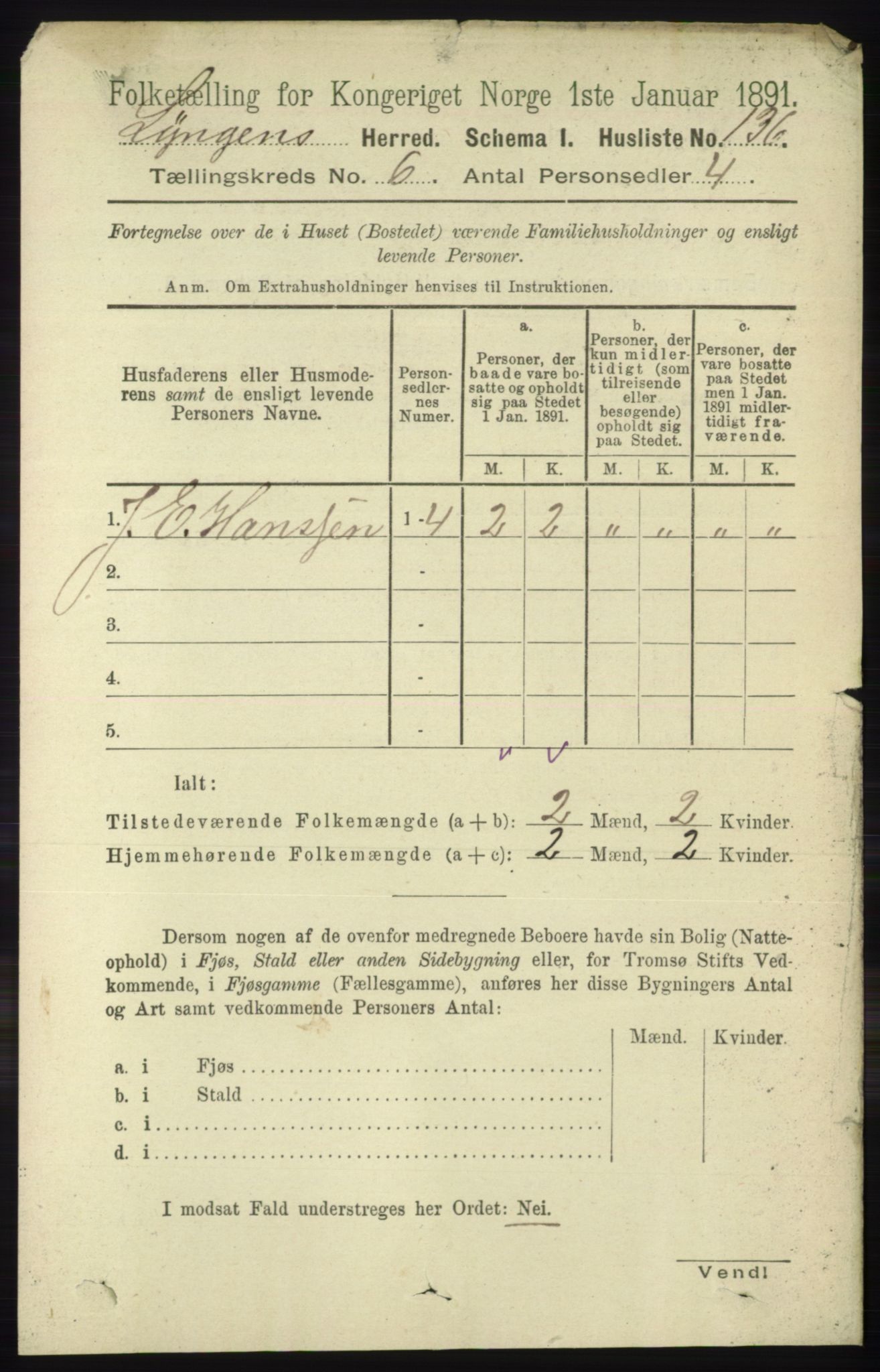 RA, 1891 census for 1938 Lyngen, 1891, p. 5223