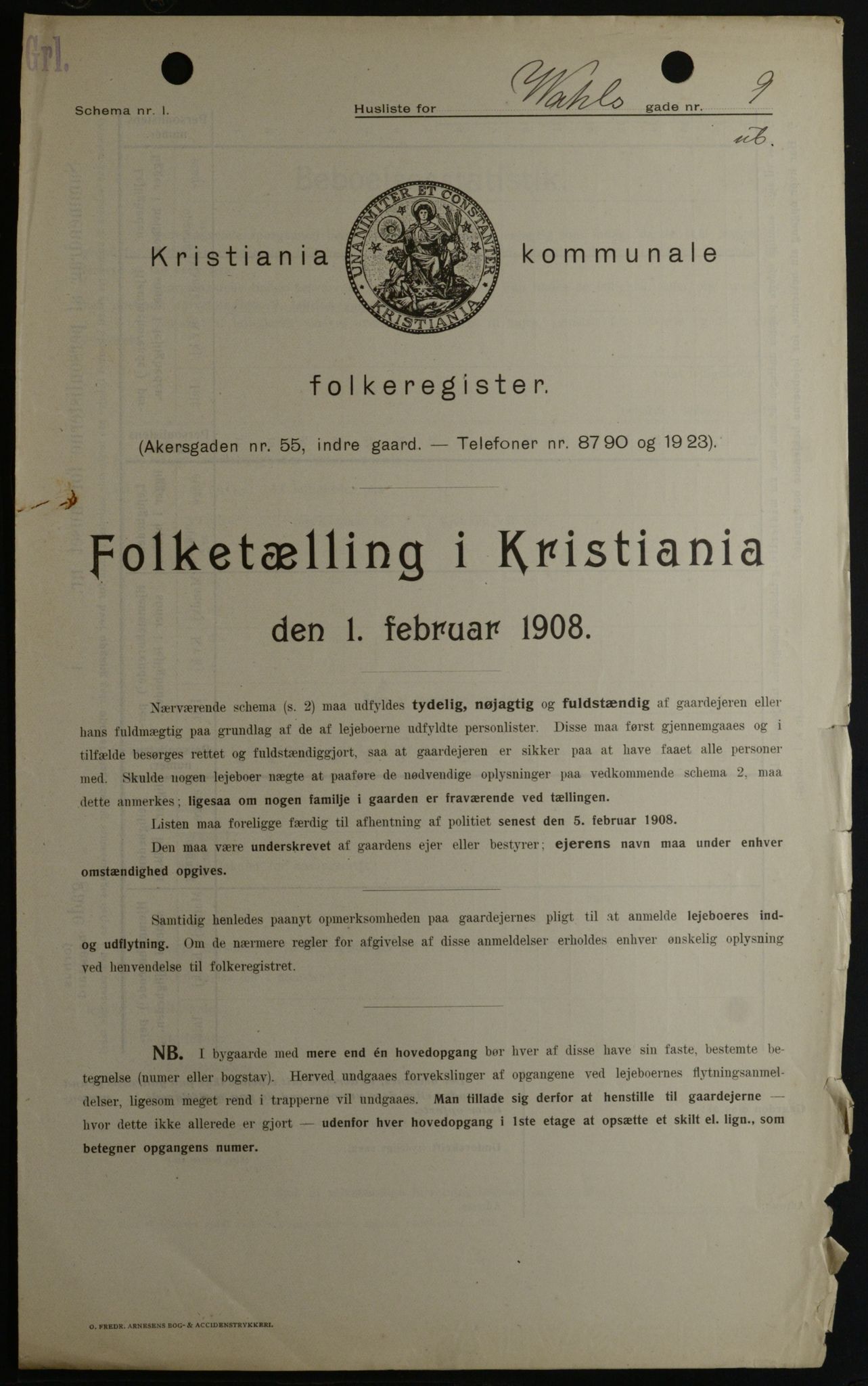 OBA, Municipal Census 1908 for Kristiania, 1908, p. 109166