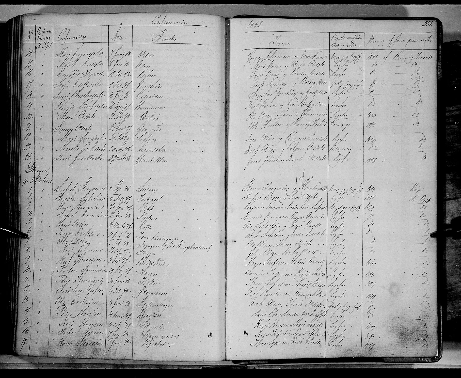 Lom prestekontor, SAH/PREST-070/K/L0006: Parish register (official) no. 6A, 1837-1863, p. 351