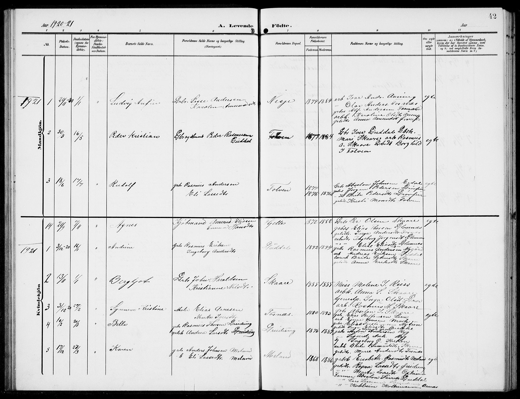 Stryn Sokneprestembete, AV/SAB-A-82501: Parish register (copy) no. C 4, 1905-1936, p. 42