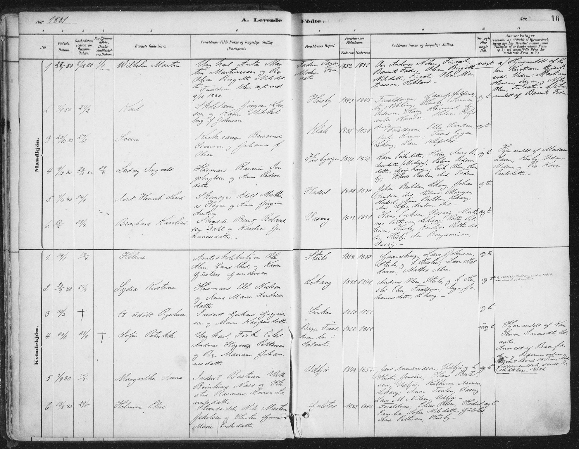 Ministerialprotokoller, klokkerbøker og fødselsregistre - Nordland, SAT/A-1459/888/L1244: Parish register (official) no. 888A10, 1880-1890, p. 16