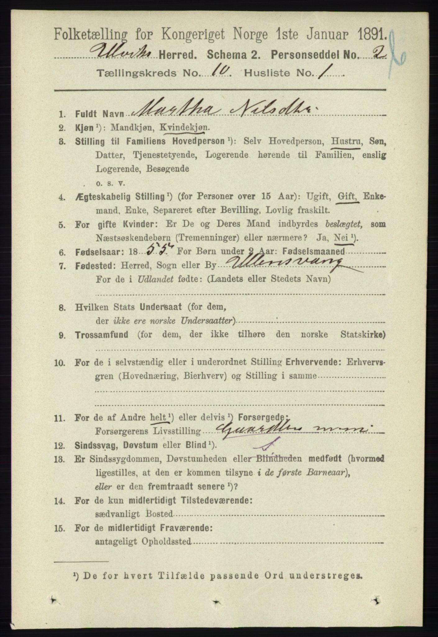 RA, 1891 census for 1233 Ulvik, 1891, p. 3232