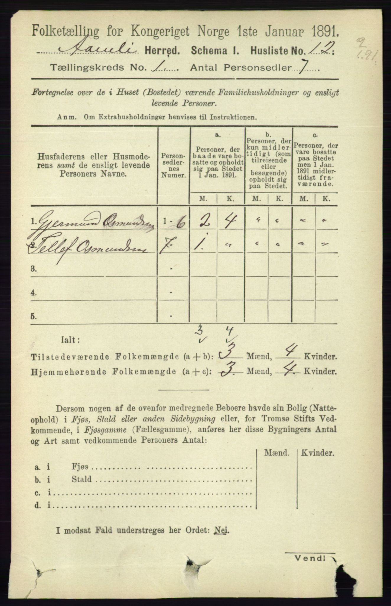 RA, 1891 census for 0929 Åmli, 1891, p. 56