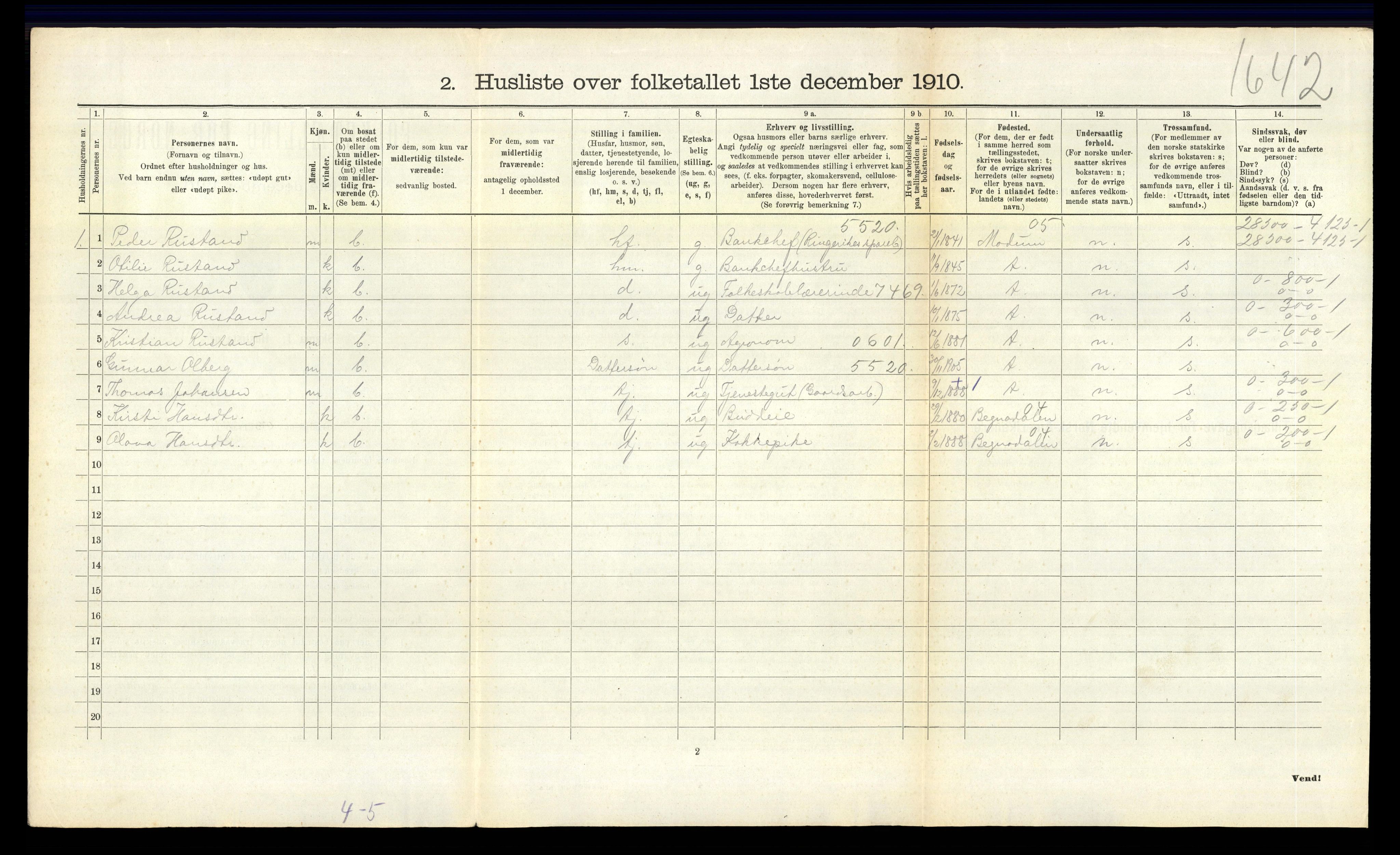 RA, 1910 census for Norderhov, 1910, p. 2561