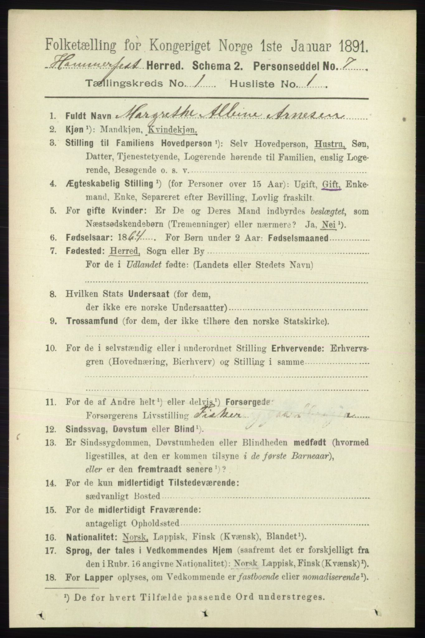 RA, 1891 census for 2016 Hammerfest, 1891, p. 88