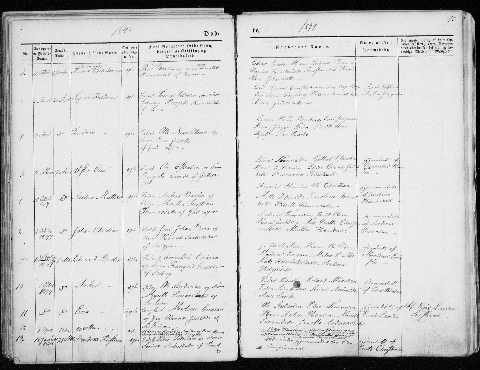 Tranøy sokneprestkontor, SATØ/S-1313/I/Ia/Iaa/L0006kirke: Parish register (official) no. 6, 1844-1855, p. 43